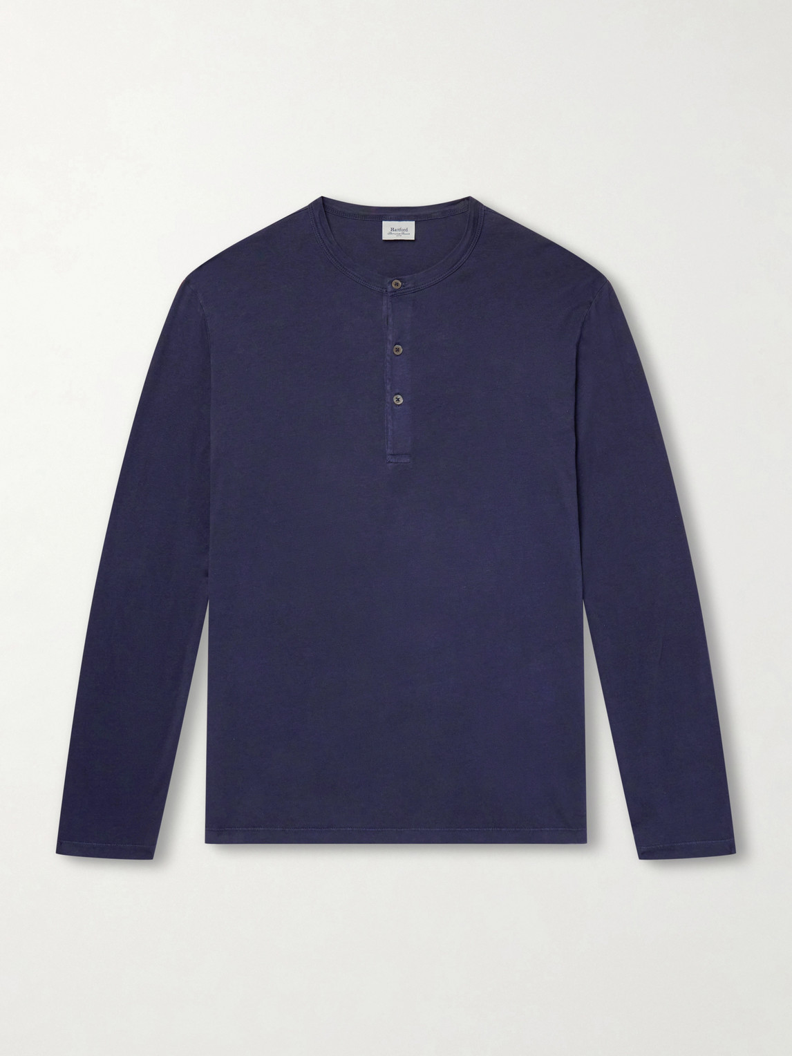 Hartford Garment-dyed Lyocell And Cotton-blend Jersey Henley Shirt In Blue