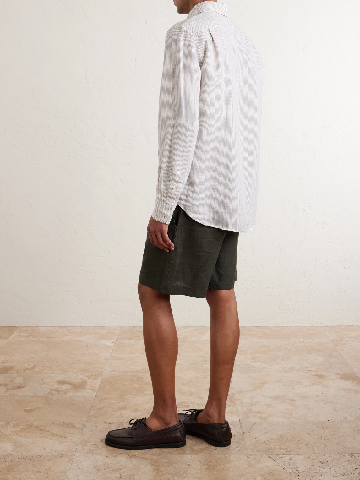  Hartford - Paul Striped Linen Shirt - Men - Gray - S 