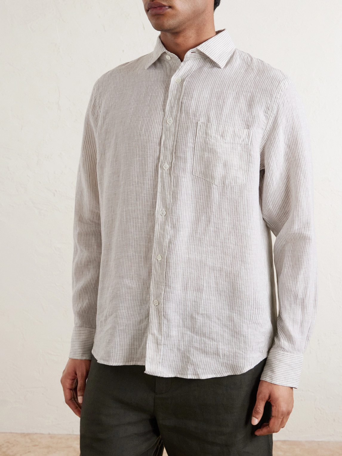  Hartford - Paul Striped Linen Shirt - Men - Gray - S 