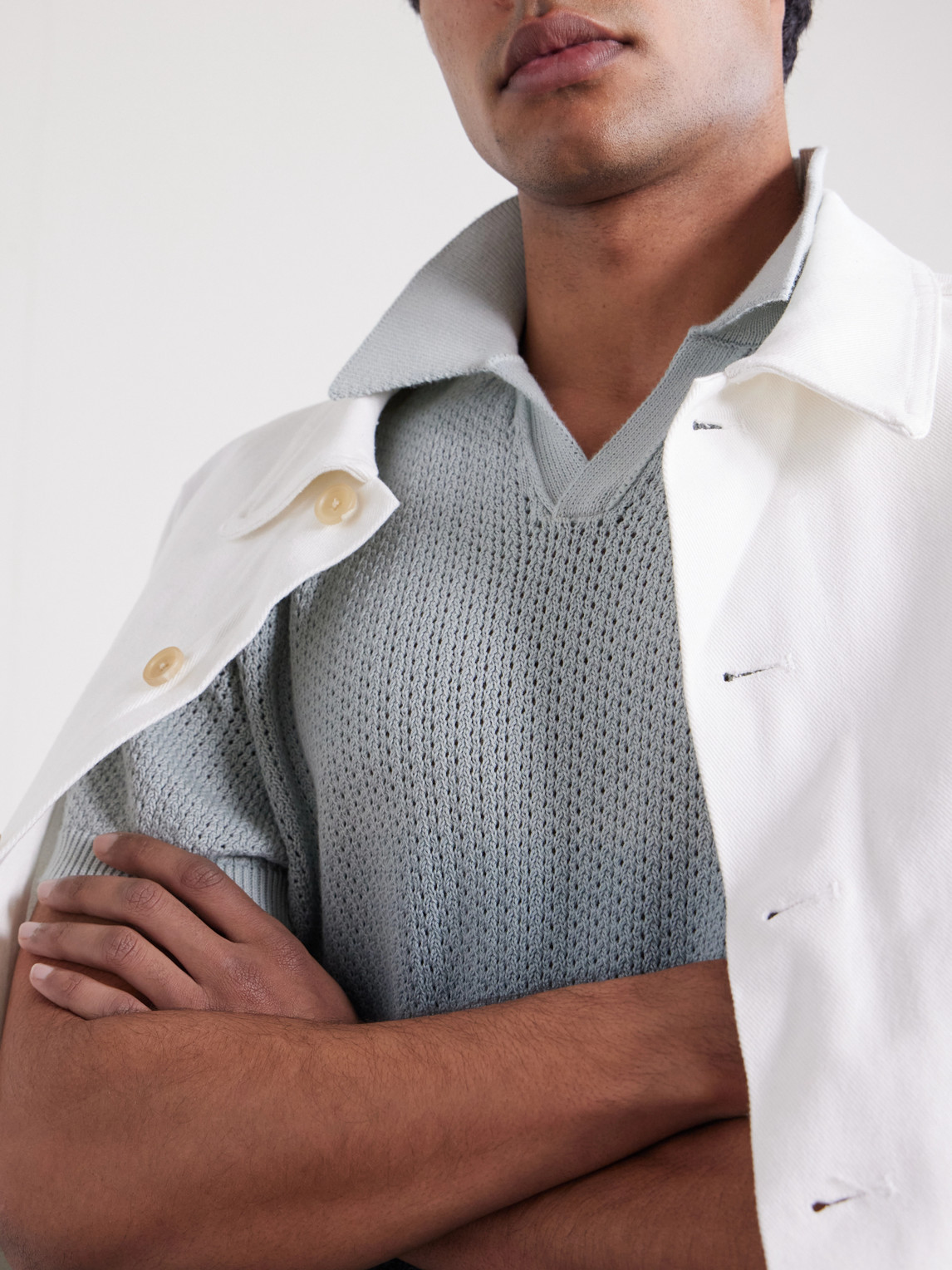 Mr P. - Open-Collar Knitted Organic Cotton Polo Shirt