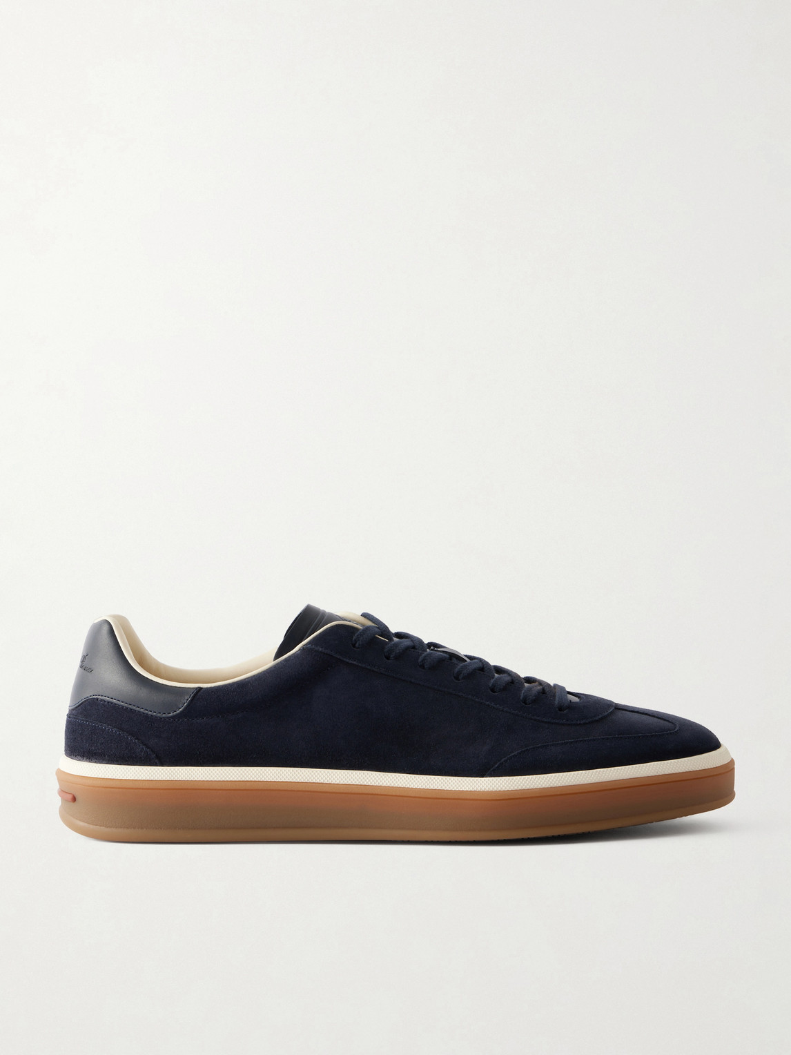 Loro Piana Tennis Walk Leather-Trimmed Suede Sneakers EU 44