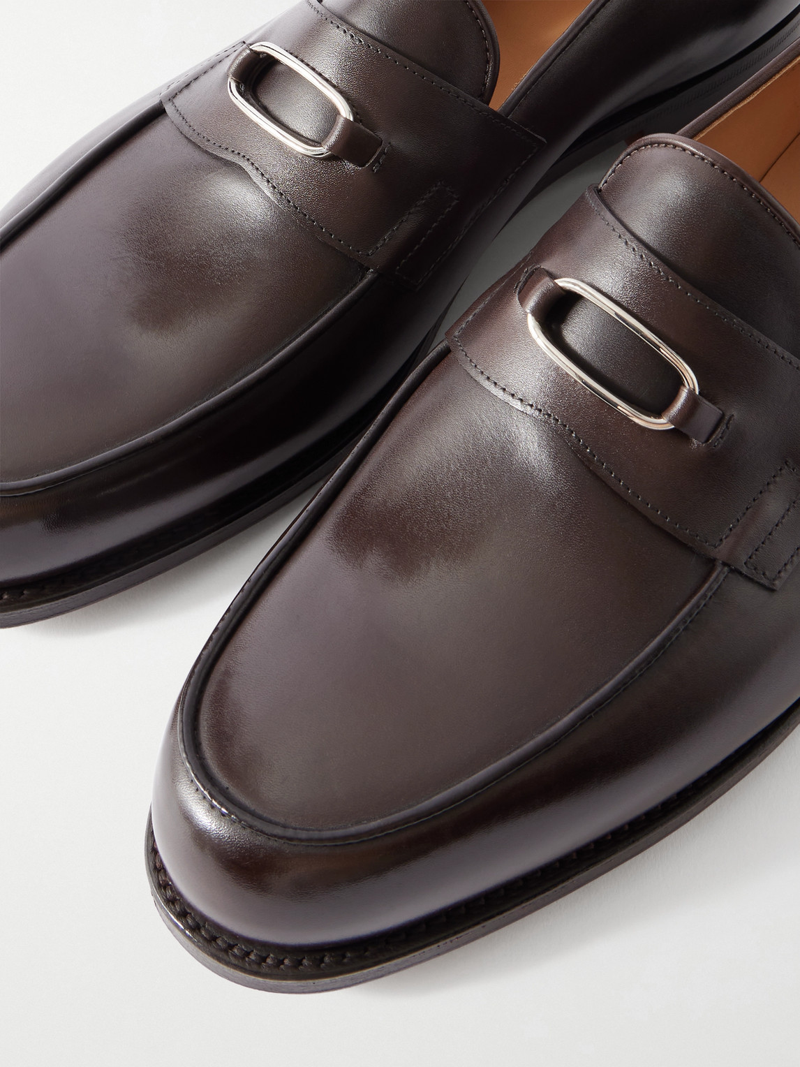 John Lobb Lopez Embellished Leather Loafers In Brown
