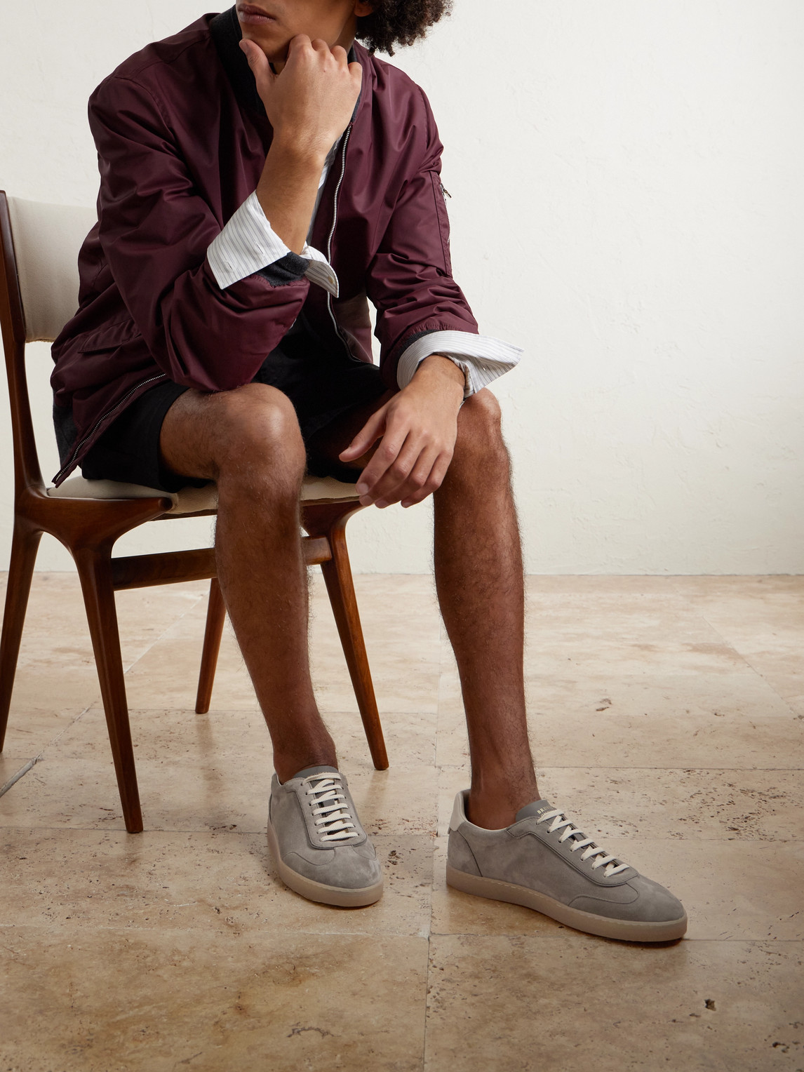 Brunello Cucinelli Coda Di Rondine Suede Sneakers In Gray