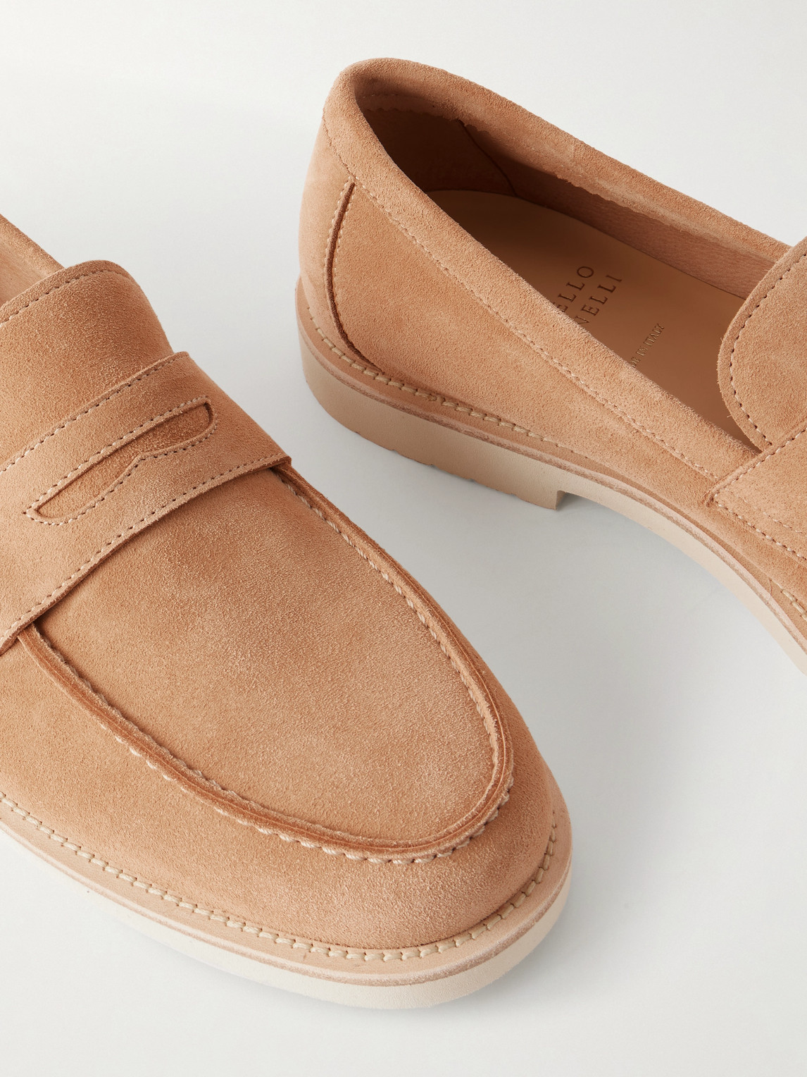 Brunello Cucinelli Suede Penny Loafers In Brown