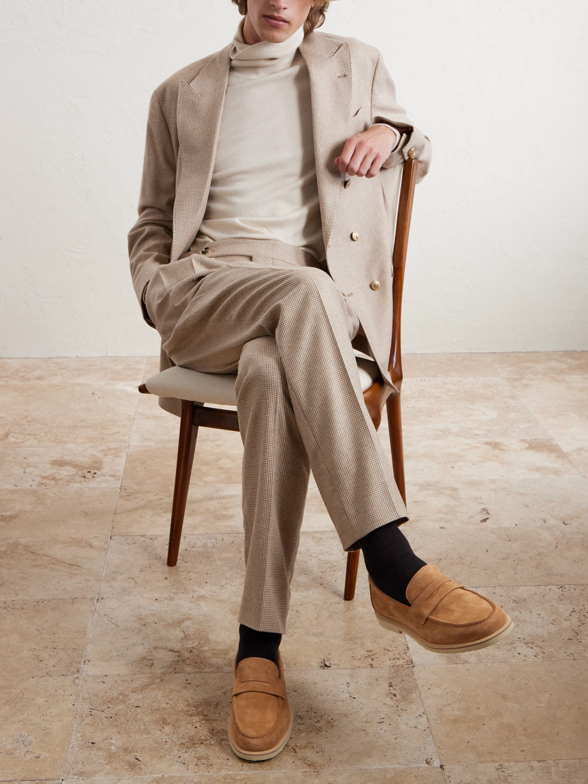 Brunello Cucinelli Suede Penny Loafers In Brown