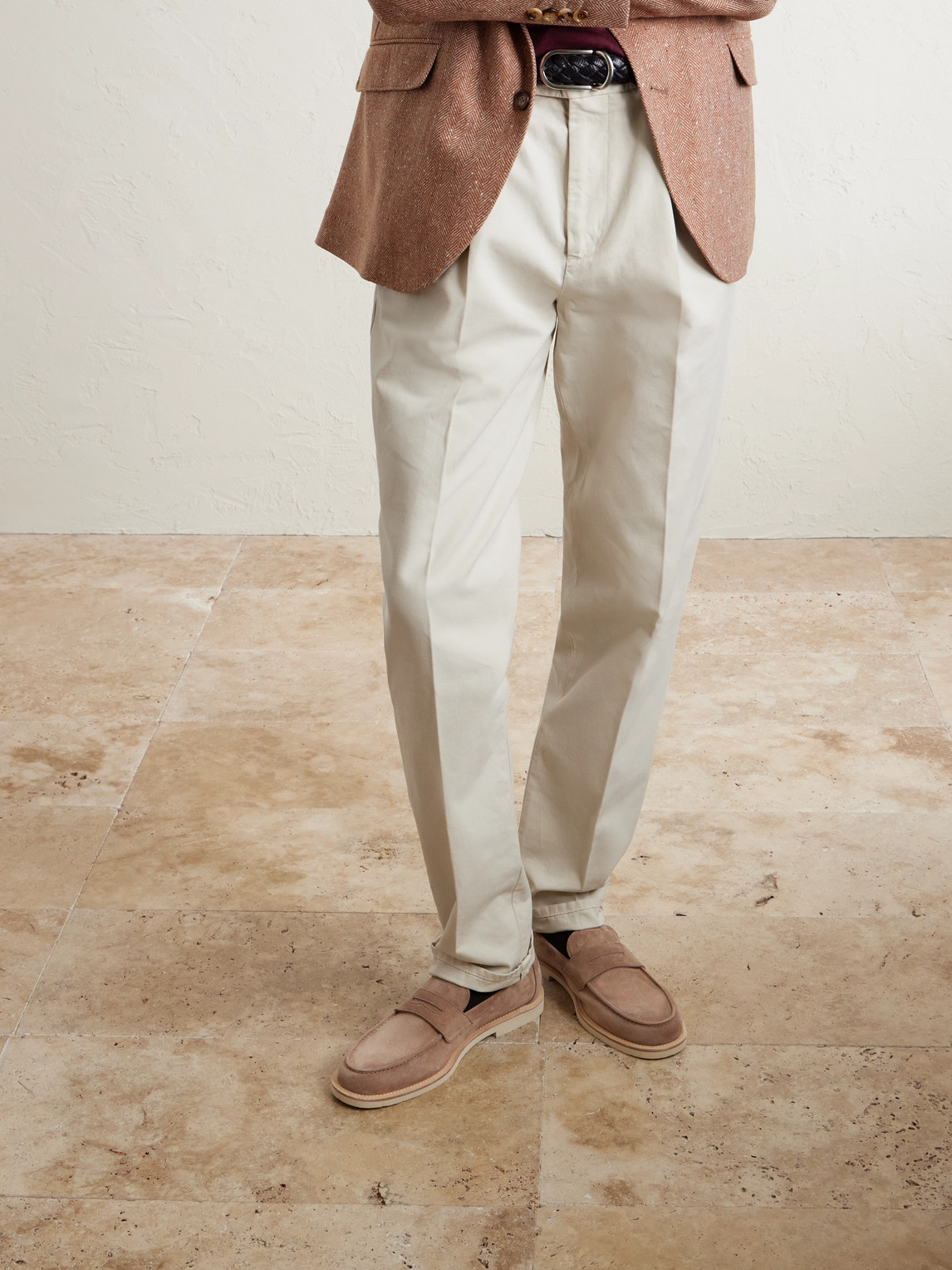 Brunello Cucinelli Suede Penny Loafers In Brown