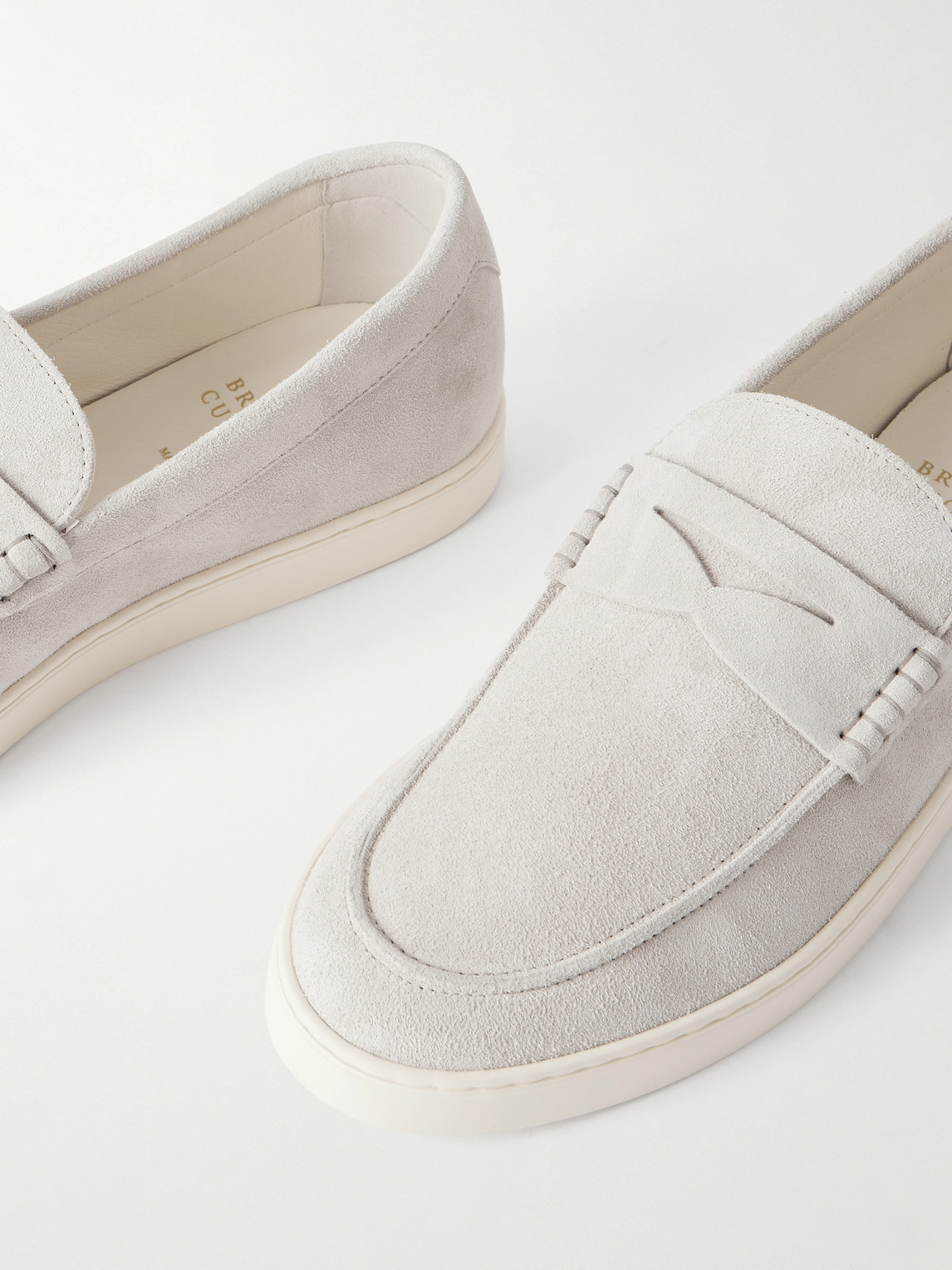 Brunello Cucinelli Suede Penny Loafers In Gray