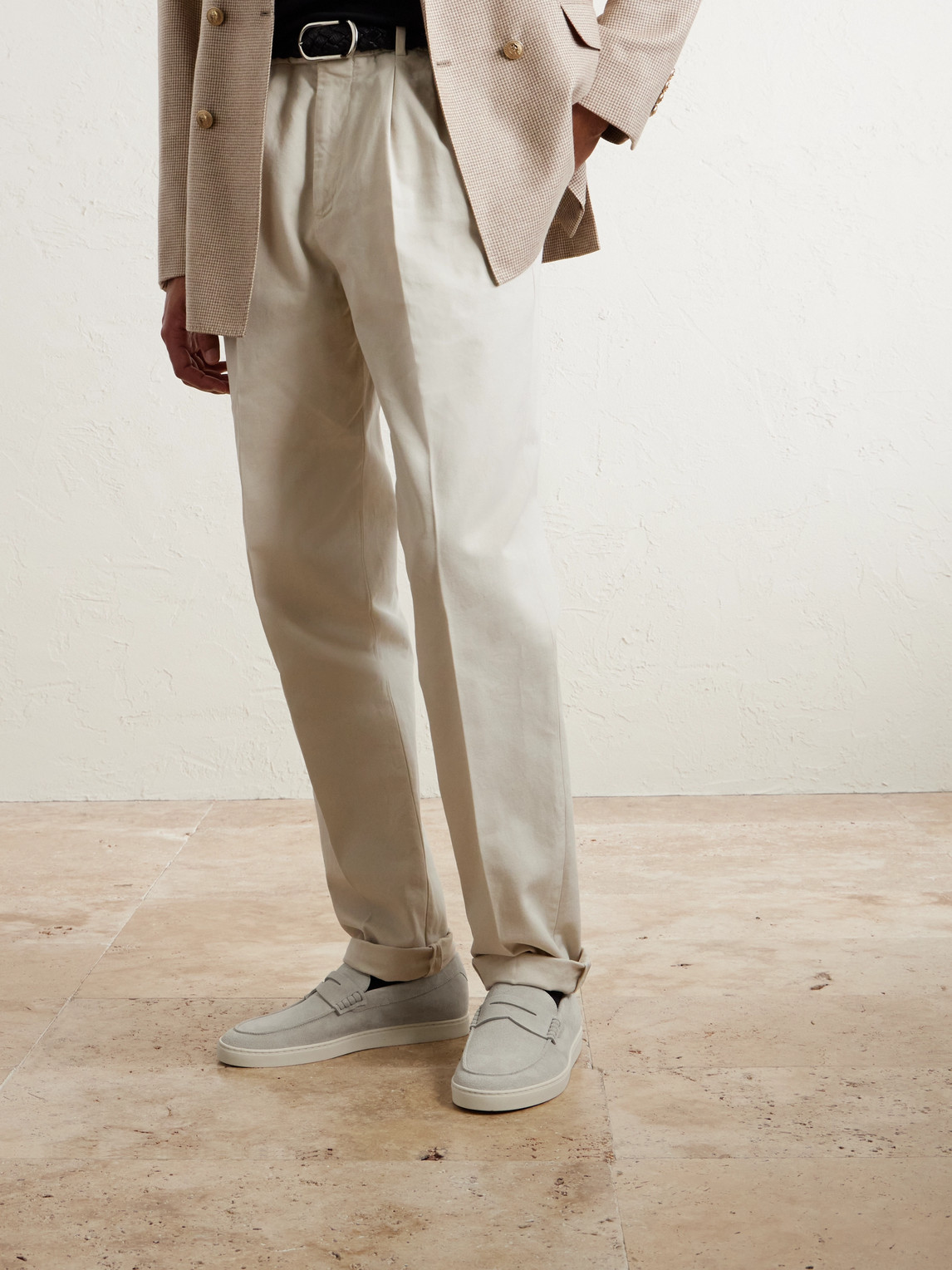 Brunello Cucinelli Suede Penny Loafers In Gray