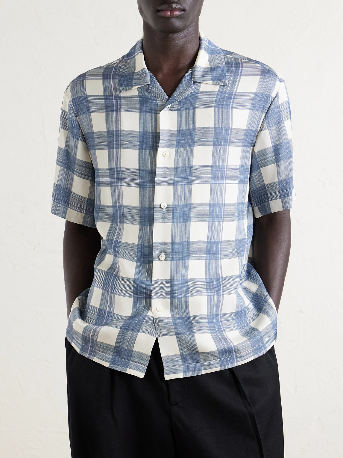  Jil Sander - Camp-collar Checked Poplin Shirt - Men - Blue - It 46 