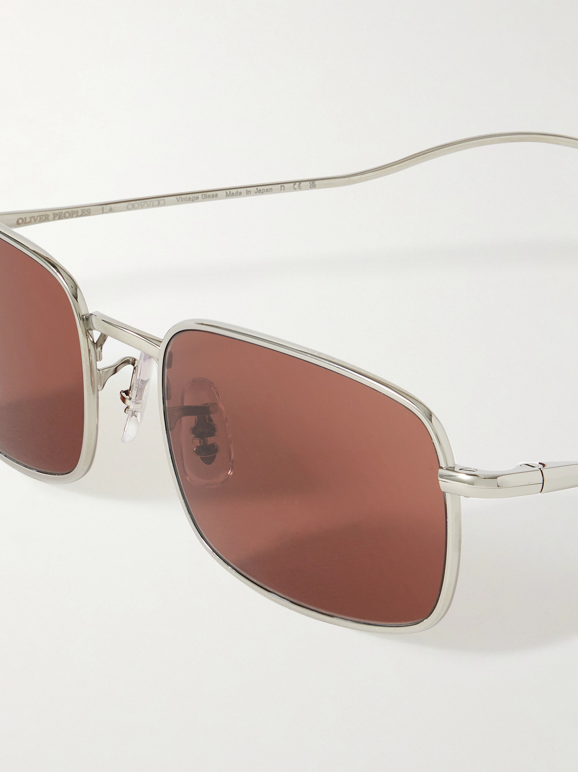 Oliver Peoples Tk-14 Rectangle-frame Silver-tone Sunglasses In Brown