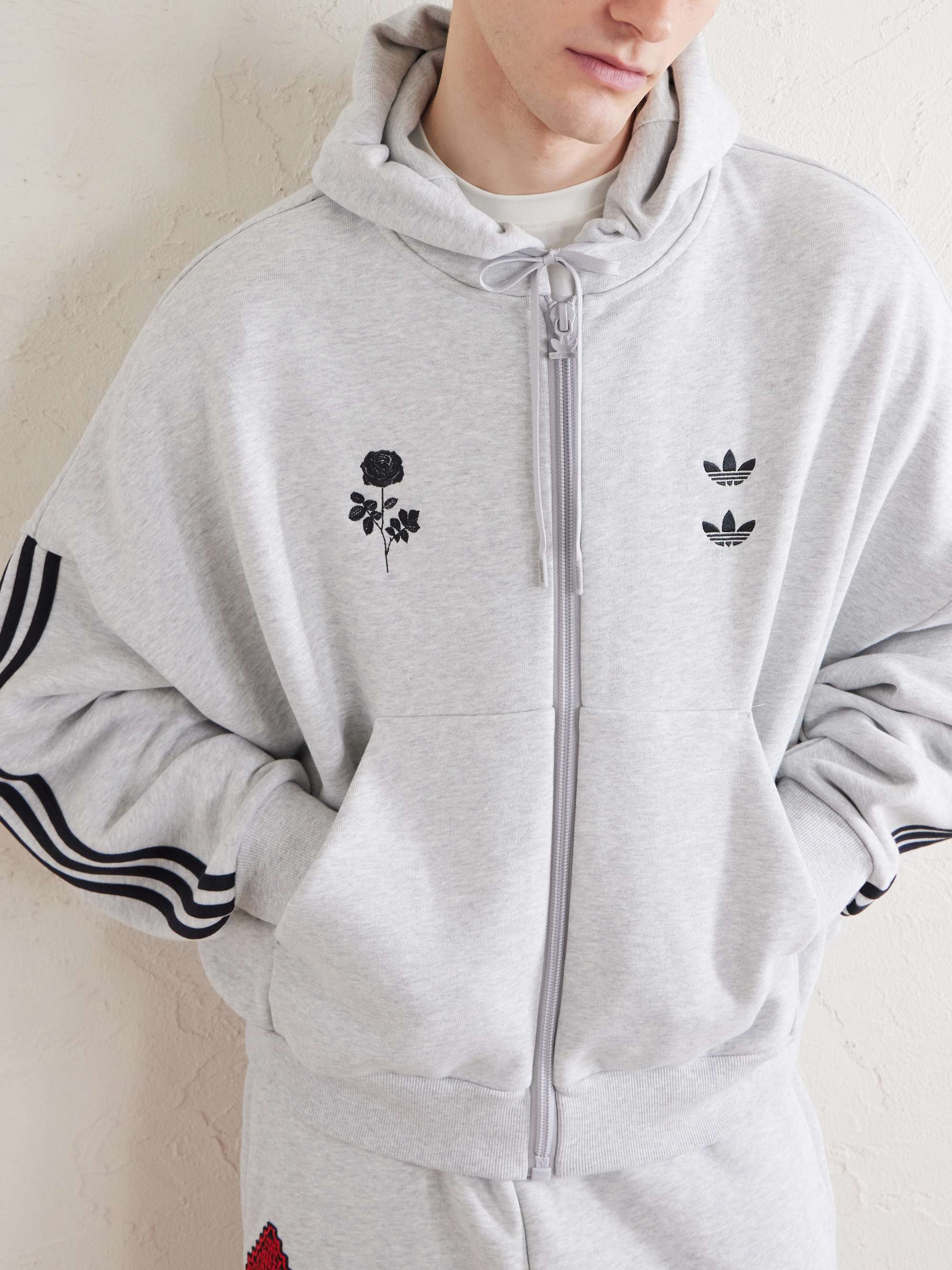 ADIDAS ORIGINALS +Willy Chavarria Hooded Embroidered Zip-Up Cotton