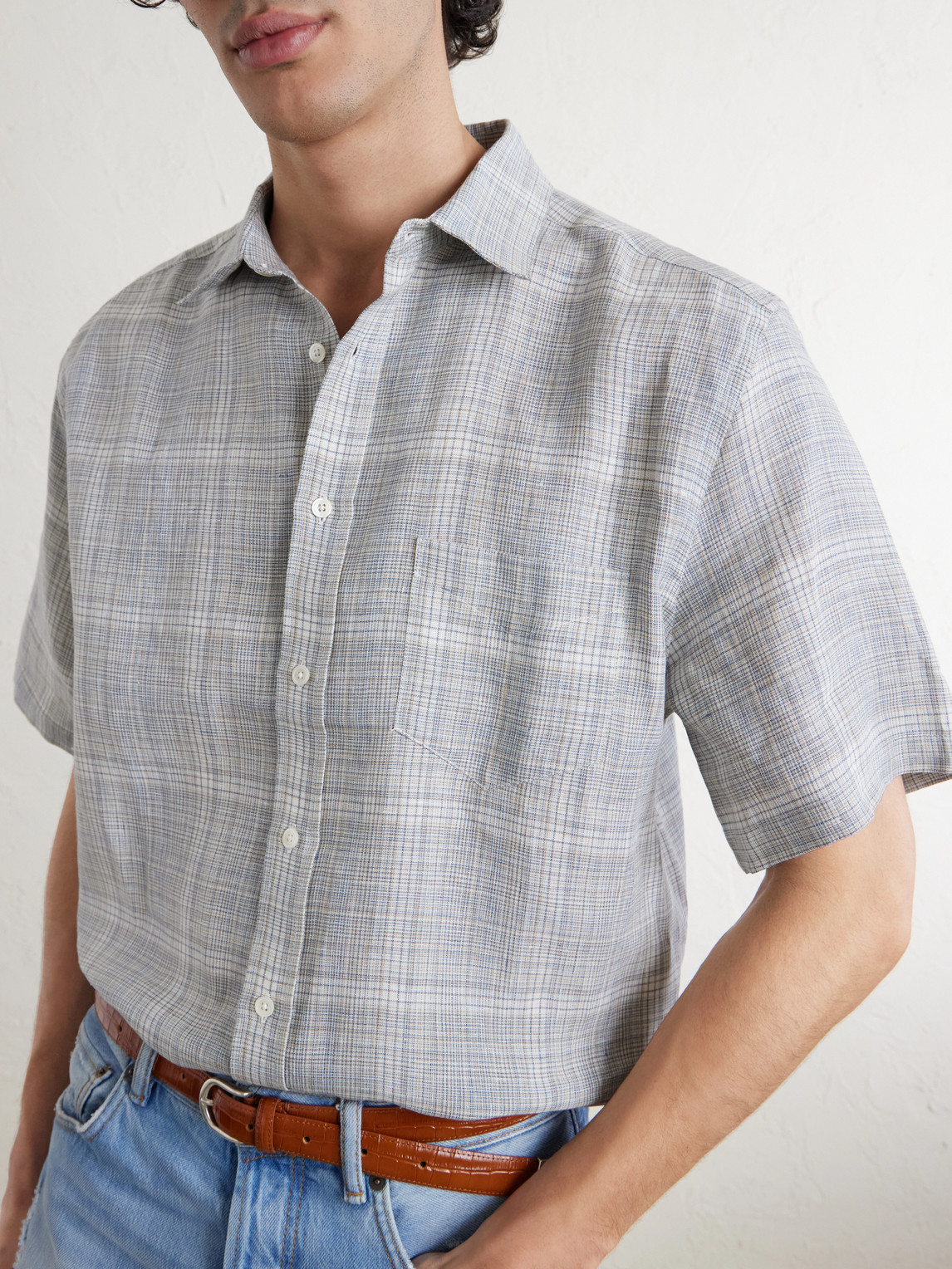  Portuguese Flannel - Gem Checked Linen Shirt - Men - Gray - Xs 