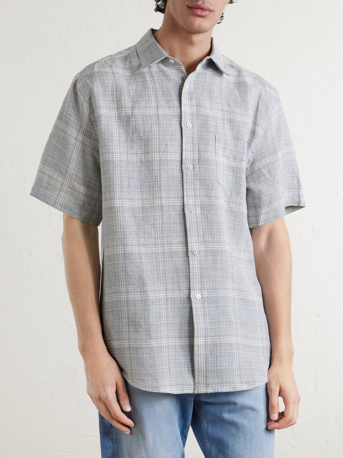  Portuguese Flannel - Gem Checked Linen Shirt - Men - Gray - Xs 