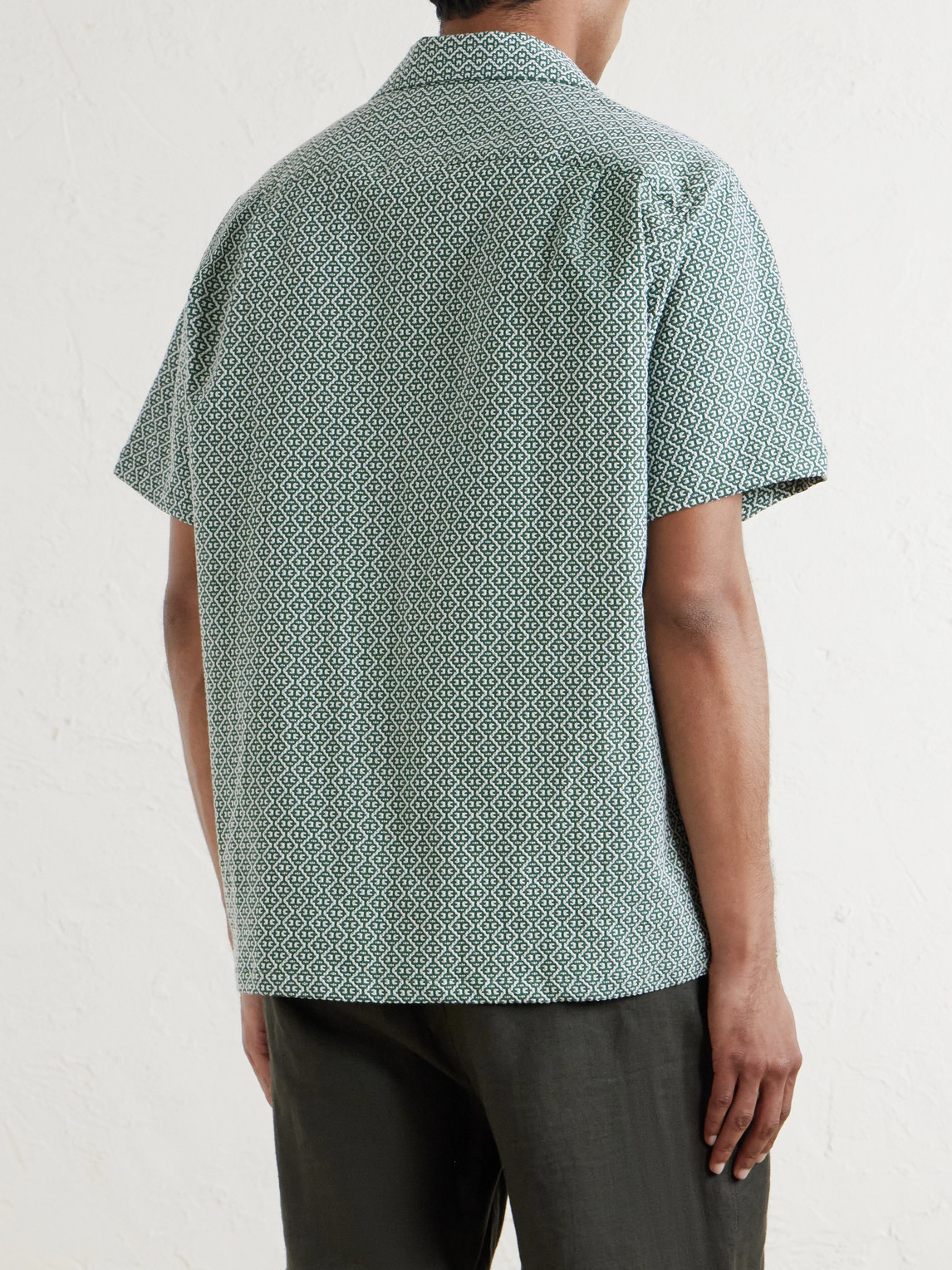 Portuguese Tile Camp-Collar Embroidered Cotton-Blend Shirt