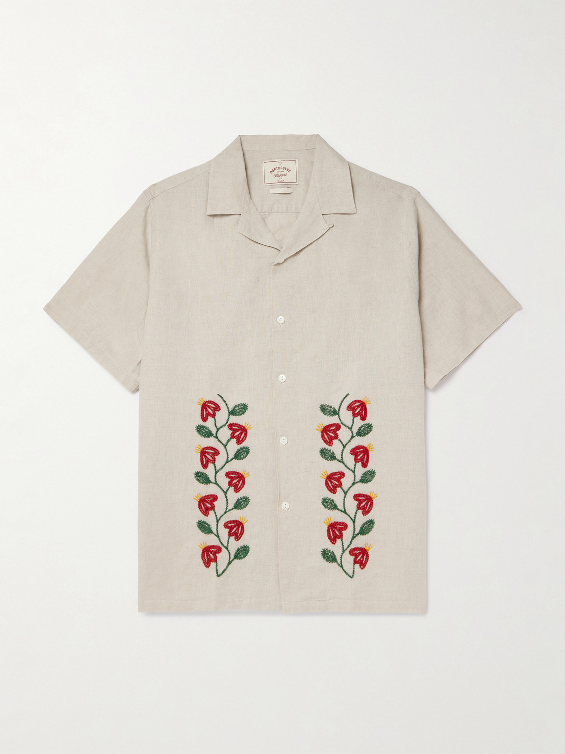 Portuguese Flannel Branch Convertible-Collar Embroidered Linen and Cotton-Blend Shirt - Men