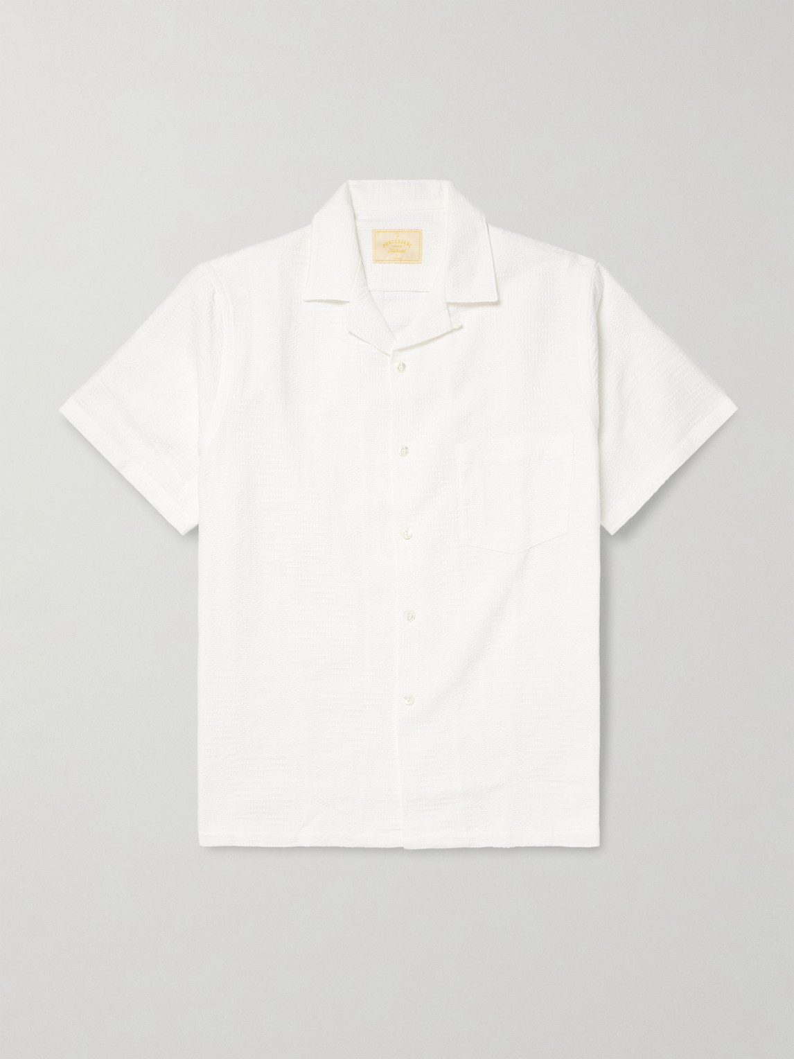 Portuguese Flannel Reeve Convertible-collar Organic Cotton-jacquard Shirt In Multi