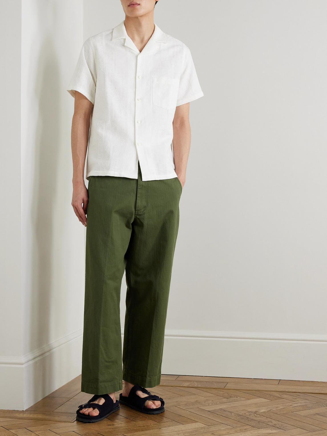 Reeve Convertible-Collar Organic Cotton-Jacquard Shirt