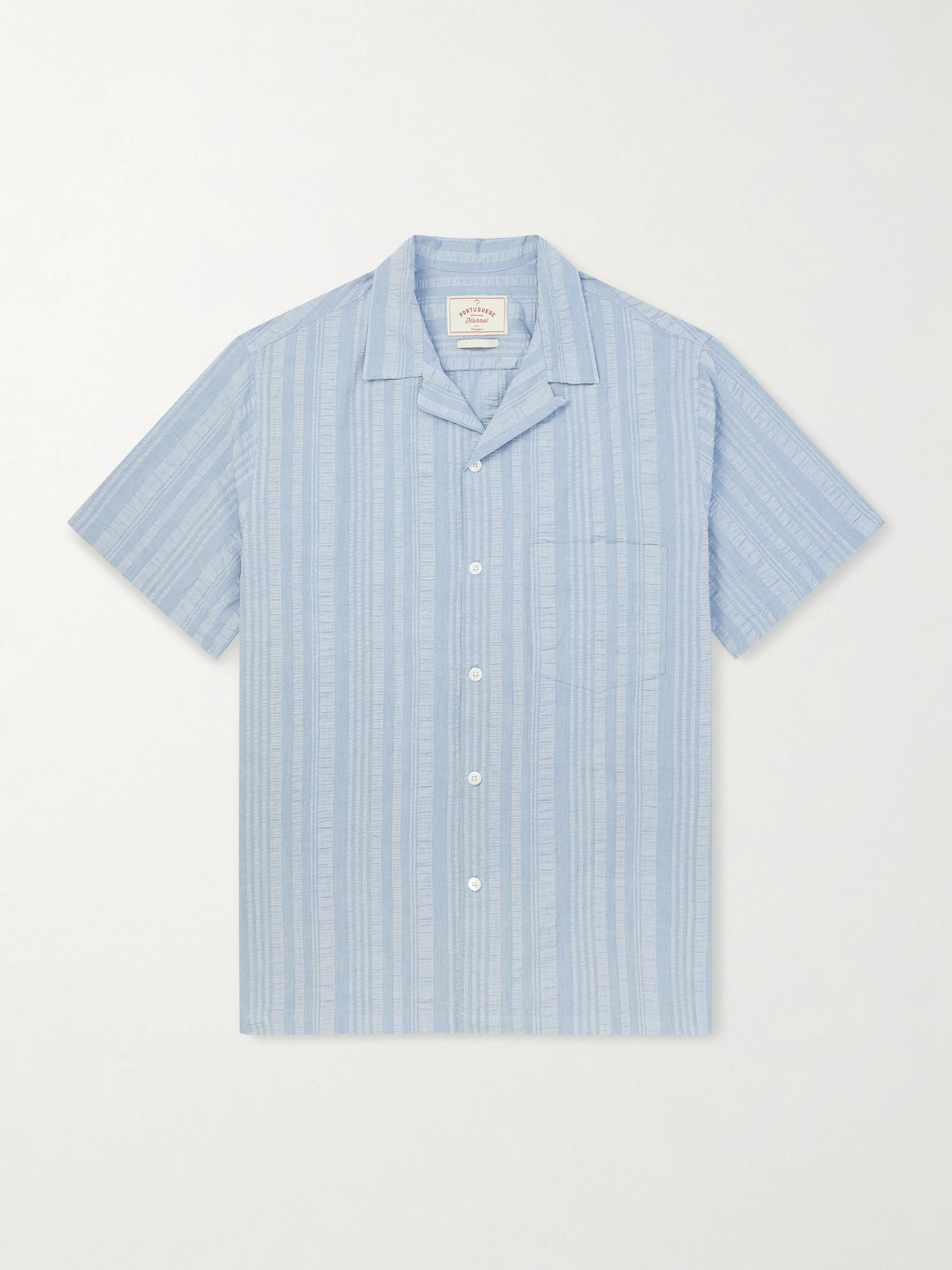 Portuguese Flannel Prana Camp-collar Striped Cotton Shirt In Blue