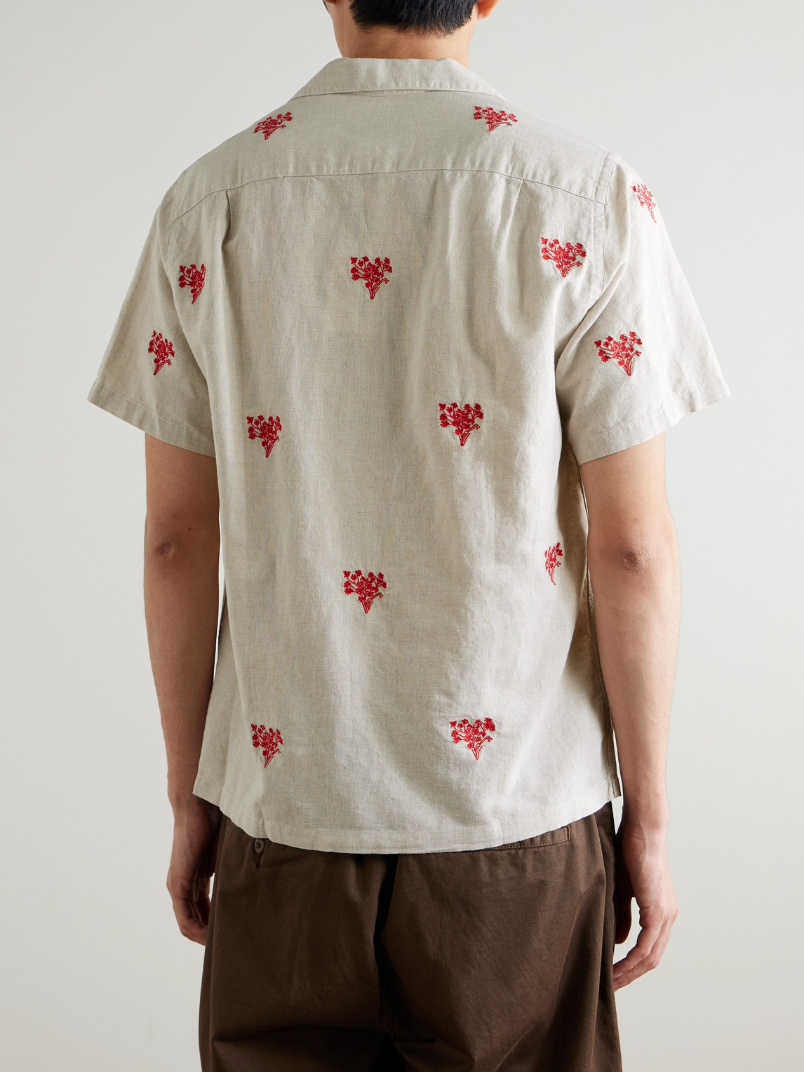  Portuguese Flannel - Convertible-collar Embroidered Linen And Cotton-blend Shirt - Men - Neutrals - Xs 