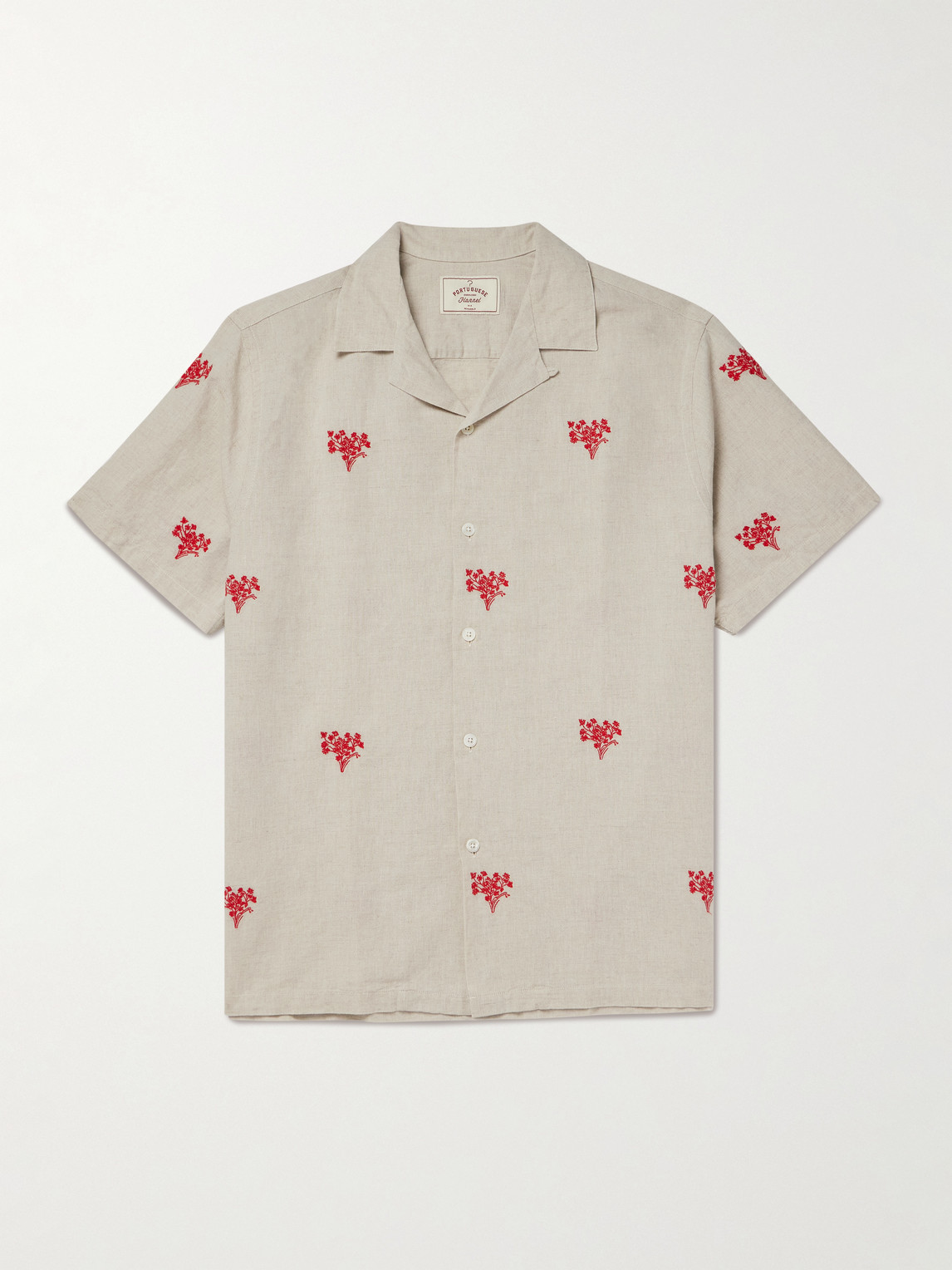 Portuguese Flannel Convertible-collar Embroidered Linen And Cotton-blend Shirt In Animal Print