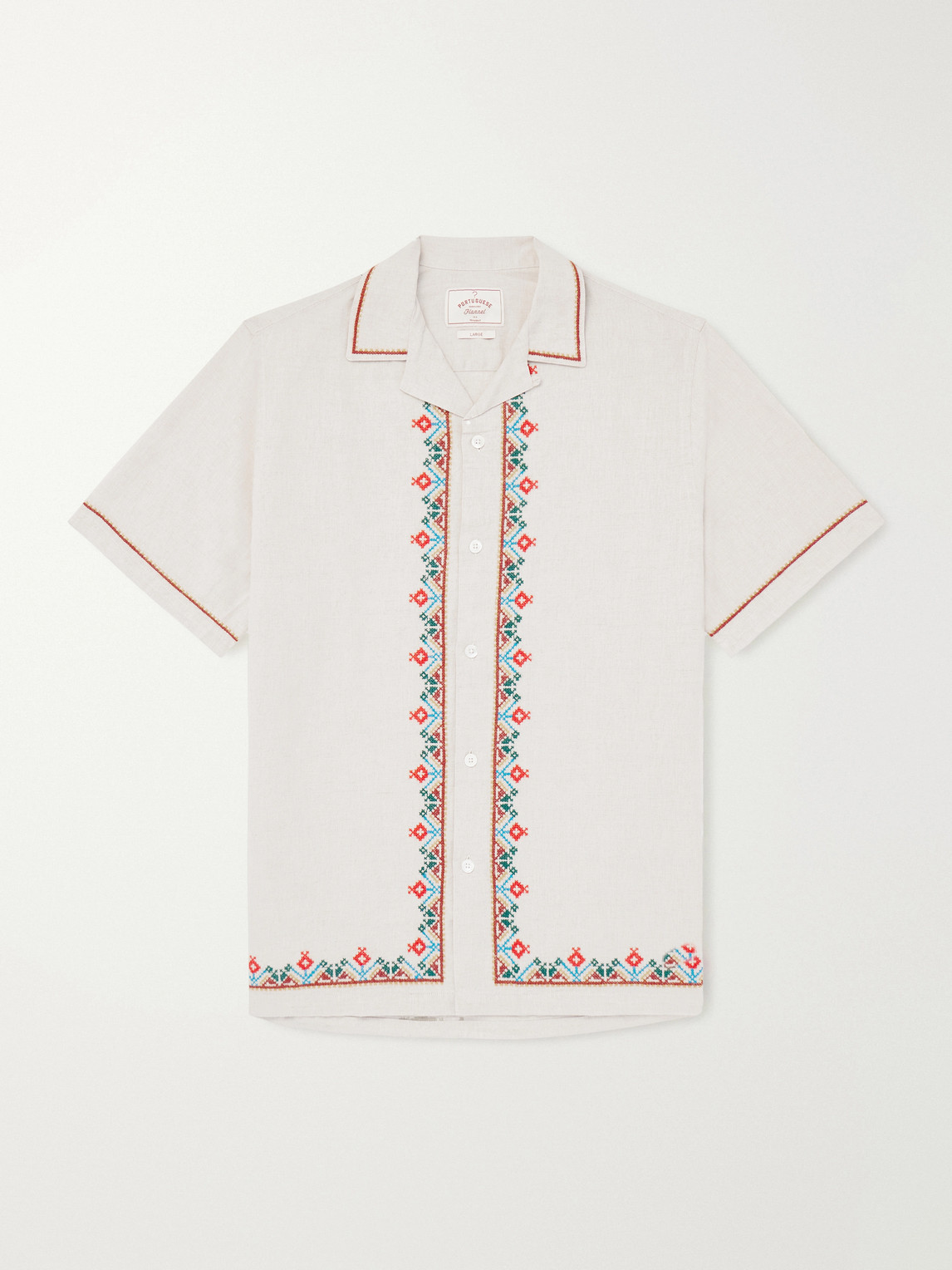 Portuguese Flannel Convertible-Collar Embroidered Linen and Cotton-Blend hirt - Men