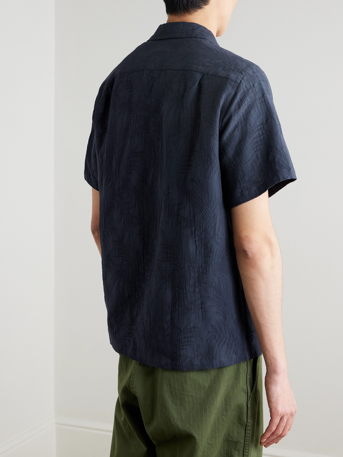  Portuguese Flannel - Palm Convertible-collar Organic Cotton And Tencel™lyocell-blend Shirt - Men - Blue - Xs 