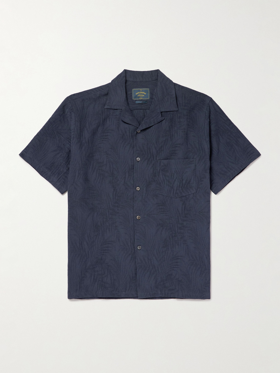 Portuguese Flannel Palm Convertible-collar Organic Cotton And Tencel™lyocell-blend Shirt In Blue