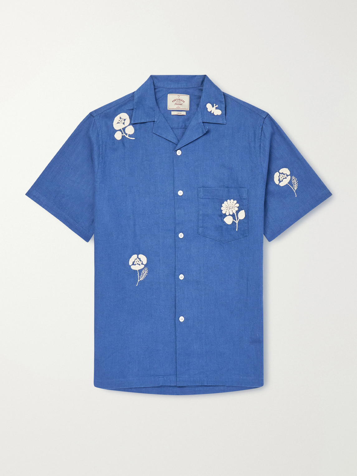 Portuguese Flannel Convertible-Collar Embroidered Ramie hirt - Men