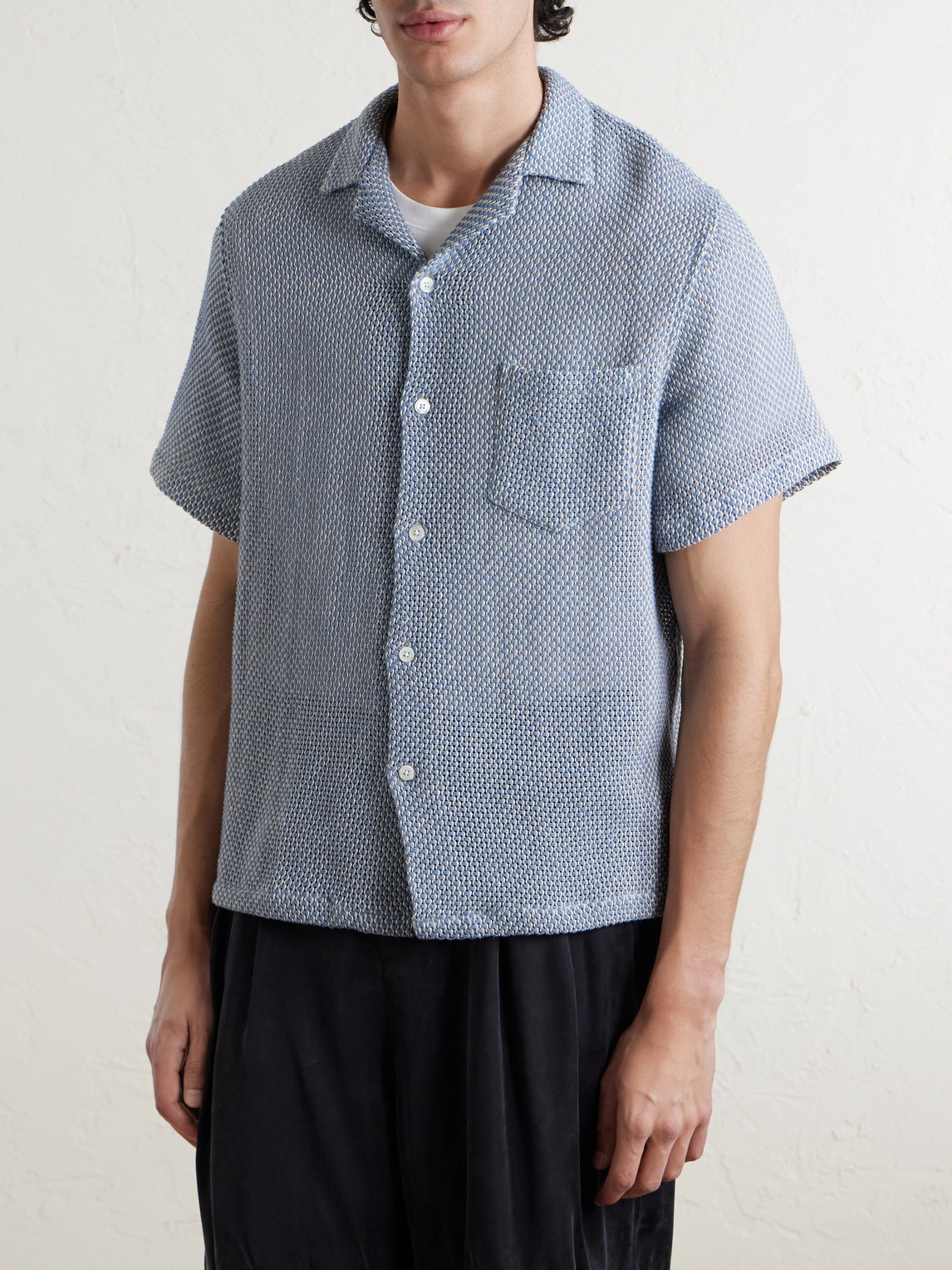 Agora Camp-Collar Cotton-Blend Shirt