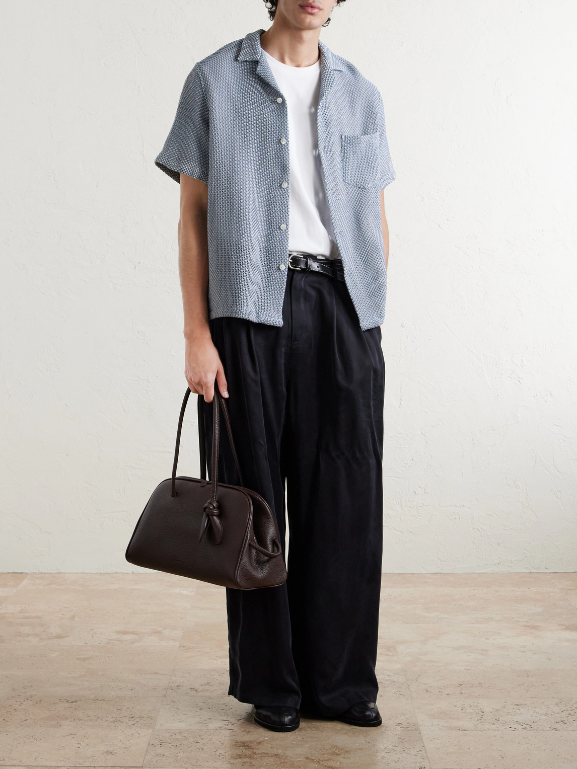 Agora Camp-Collar Cotton-Blend Shirt