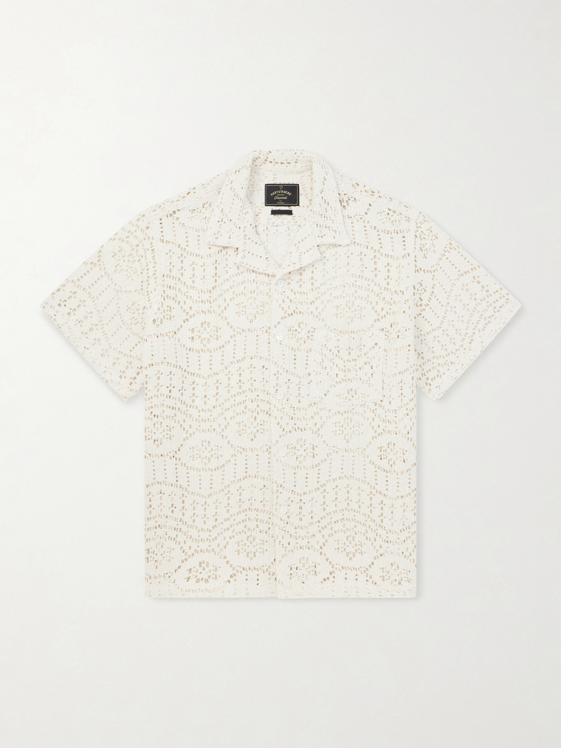 Portuguese Flannel Camp-Collar Crocheted Cotton-Blend Shirt - Men