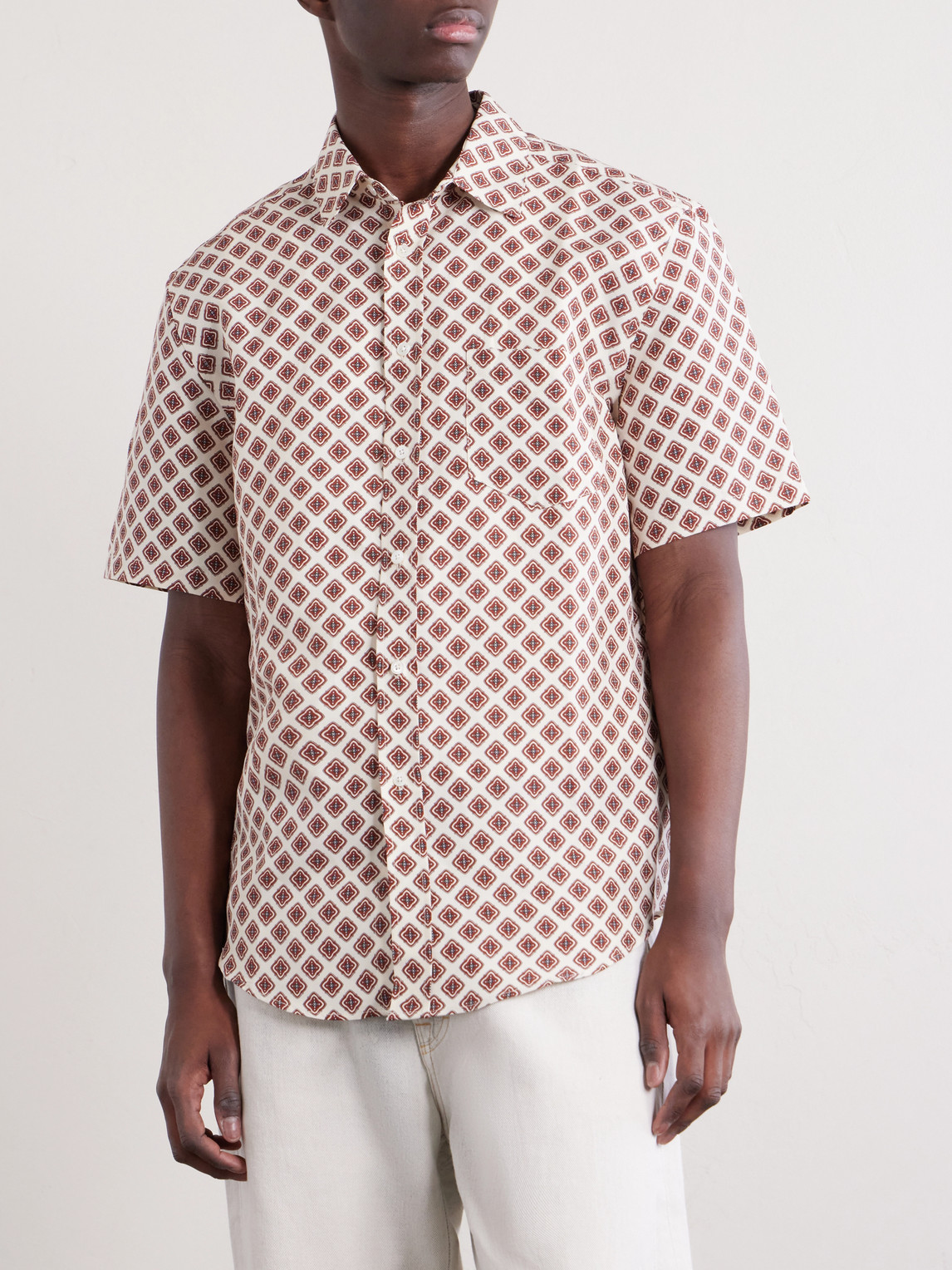 Convertible-Collar Printed Silk And Linen