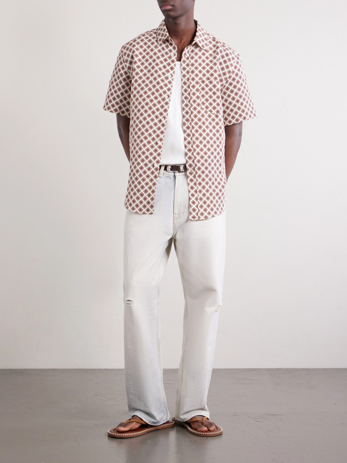 Convertible-Collar Printed Silk And Linen