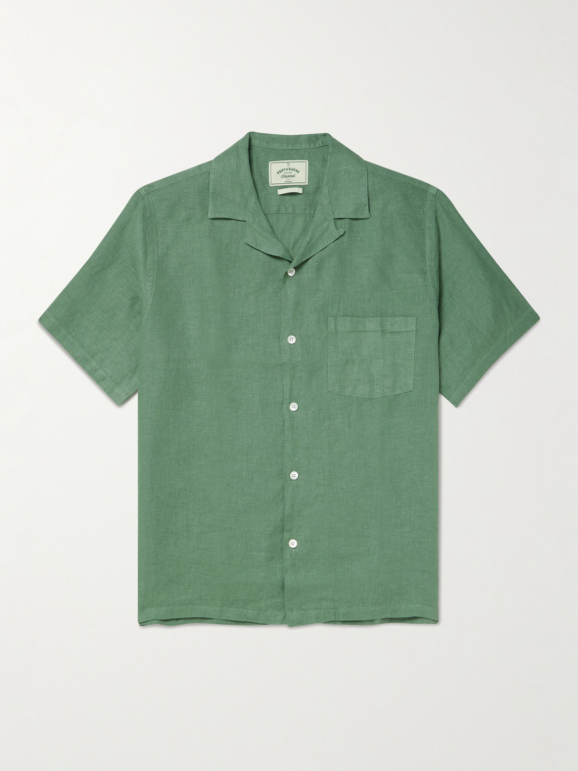 Portuguese Flannel Camp-collar Linen Shirt In Green
