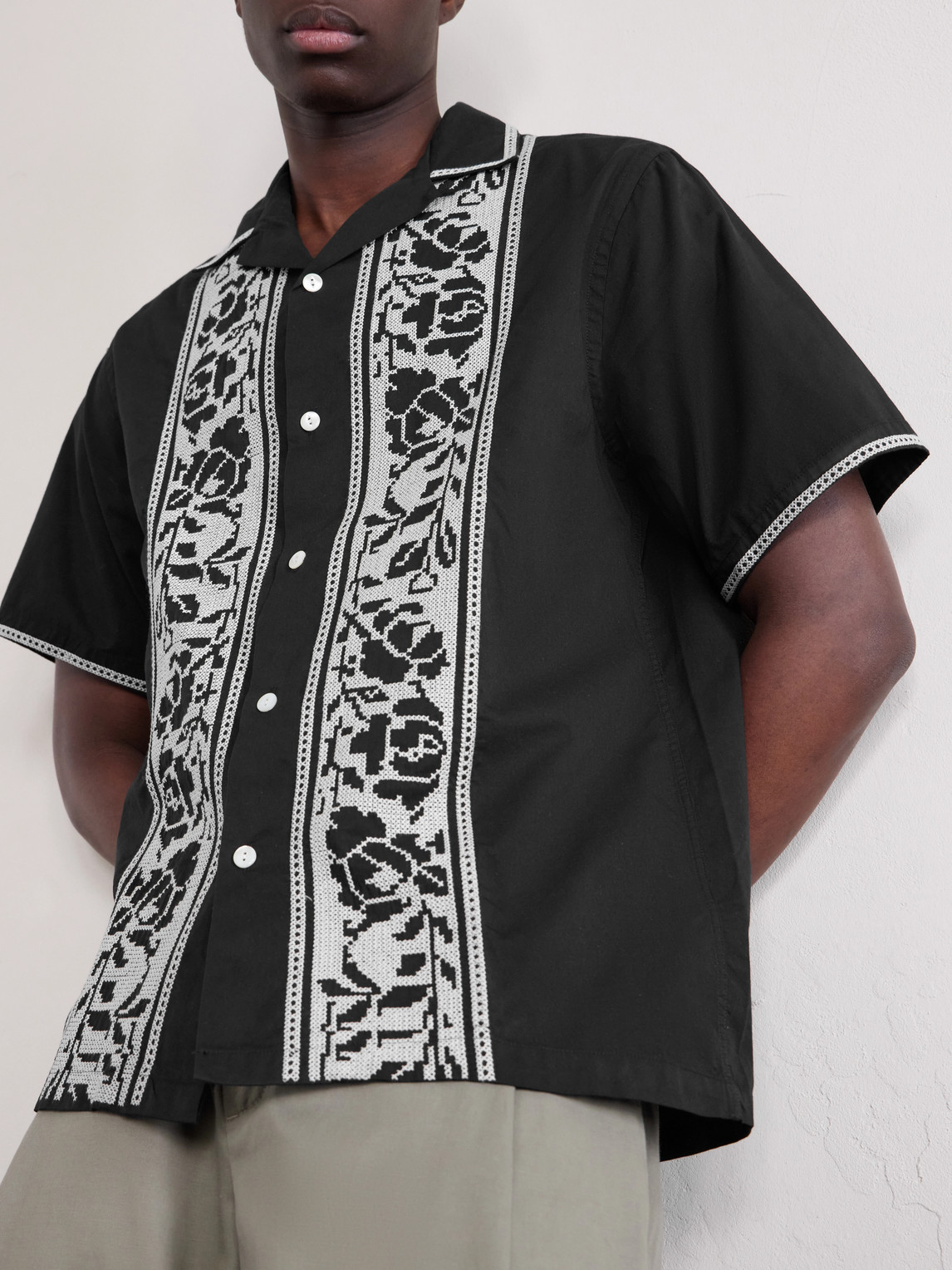 Convertible-Collar Embroidered Cotton Shirt