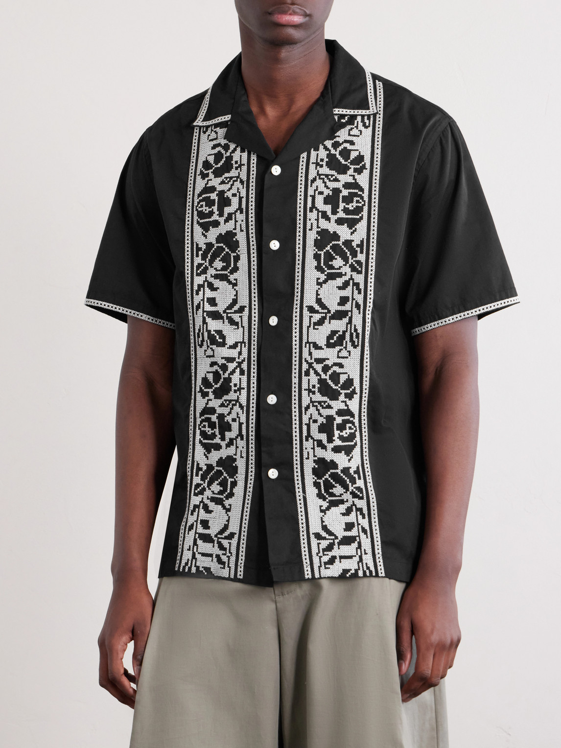 Convertible-Collar Embroidered Cotton Shirt