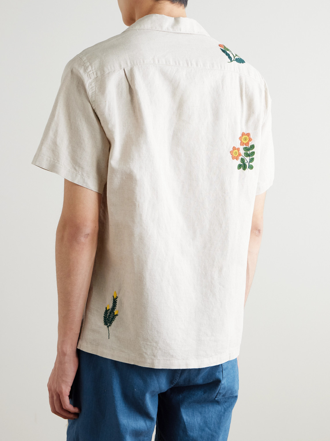  Portuguese Flannel - Convertible-collar Embroidered Linen And Cotton-blend Shirt - Men - Neutrals - Xs 