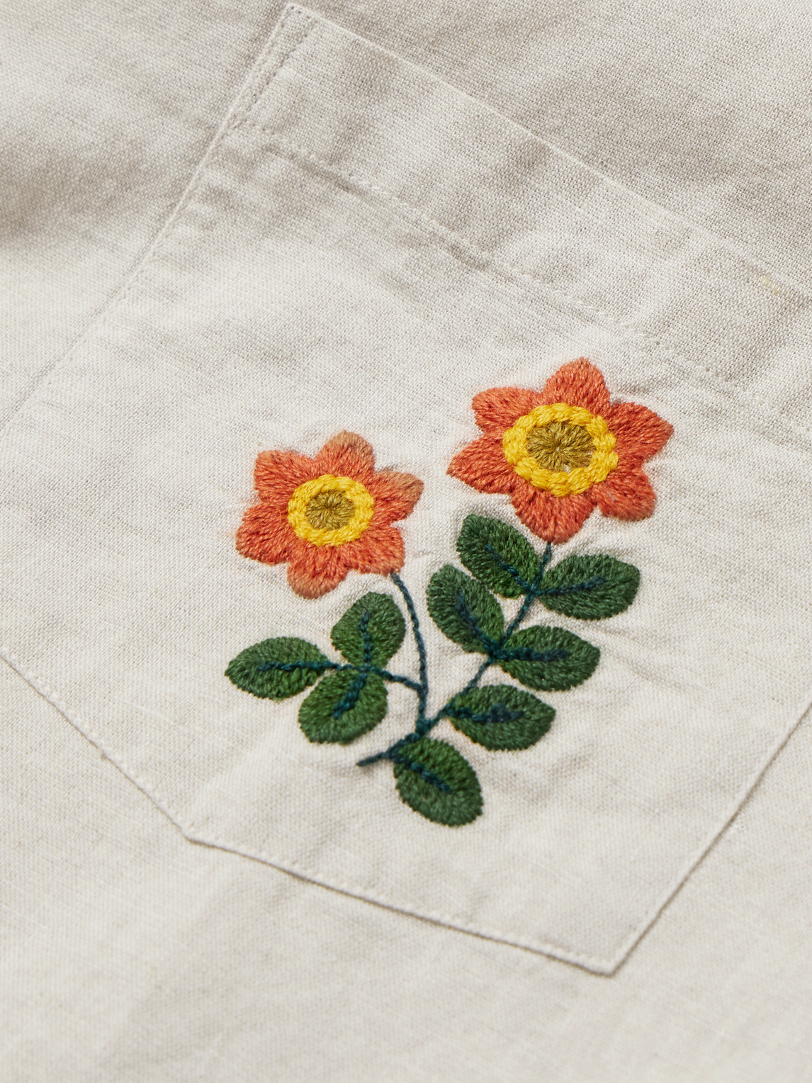  Portuguese Flannel - Convertible-collar Embroidered Linen And Cotton-blend Shirt - Men - Neutrals - Xs 