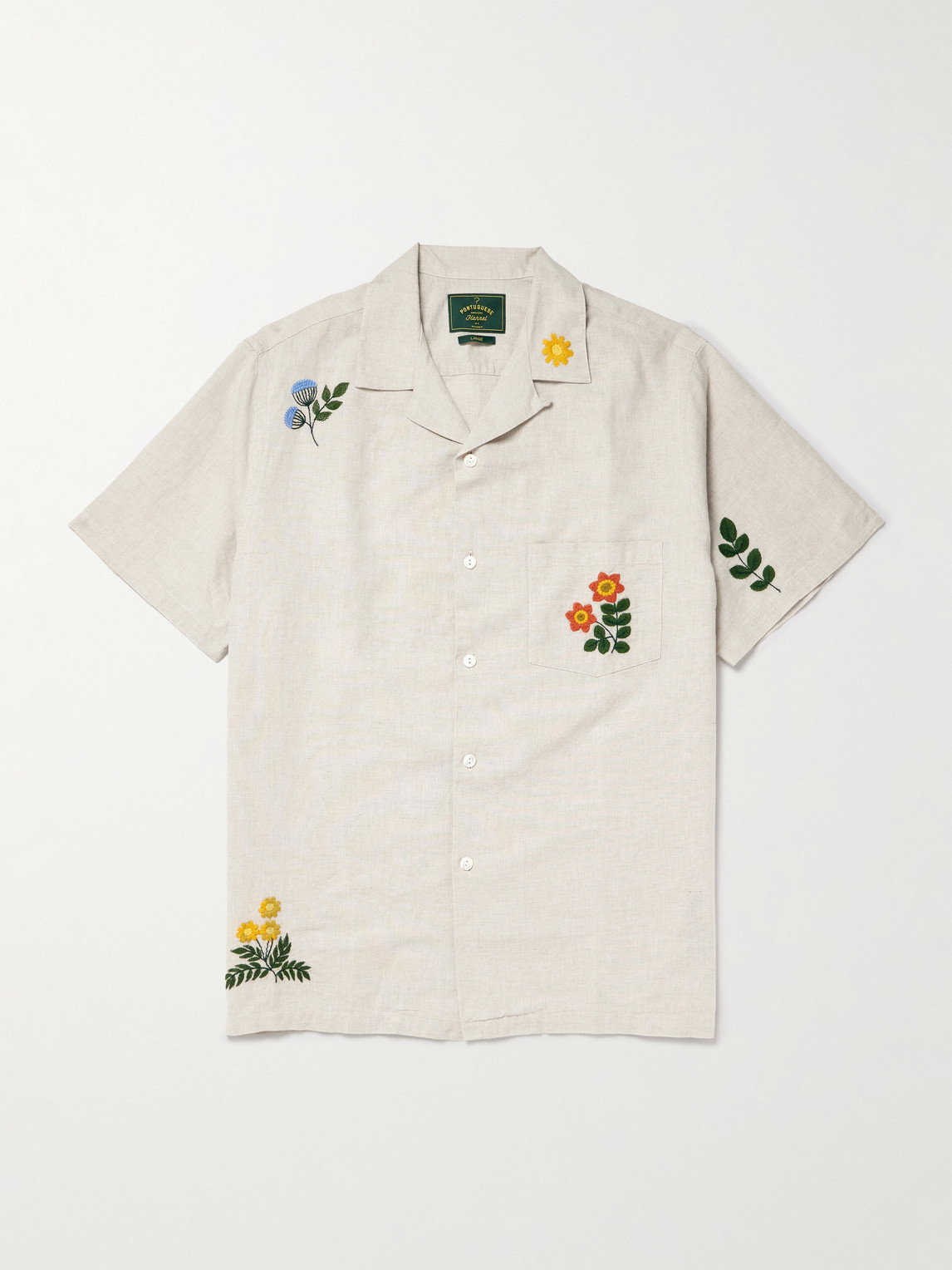 Portuguese Flannel Convertible-Collar Embroidered Linen and Cotton-Blend Shirt - Men