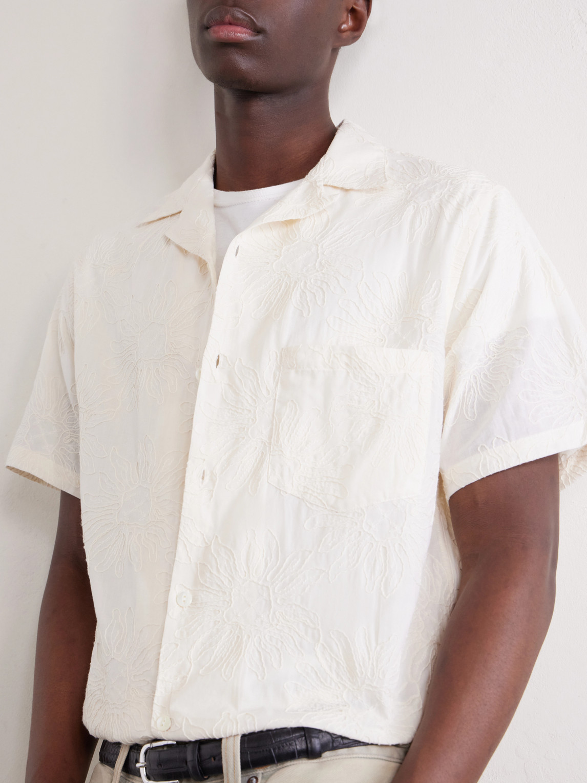Duke Convertible-Collar Embroidered Cotton-Blend Shirt