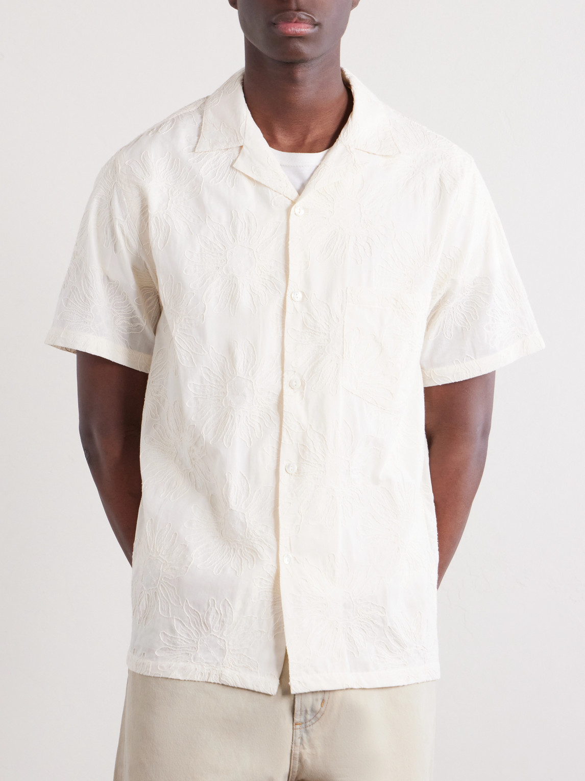 Duke Convertible-Collar Embroidered Cotton-Blend Shirt