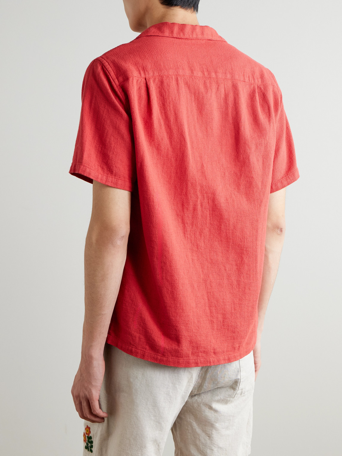 Convertible-Collar Embroidered Cotton Shirt