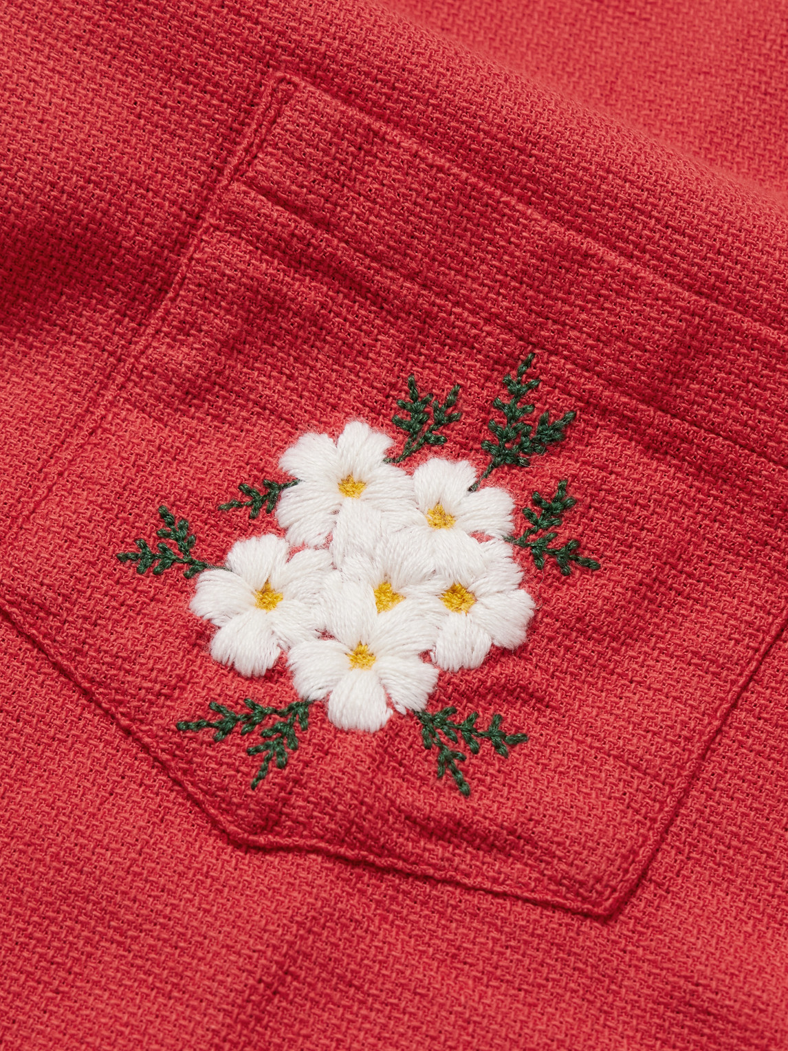 Convertible-Collar Embroidered Cotton Shirt