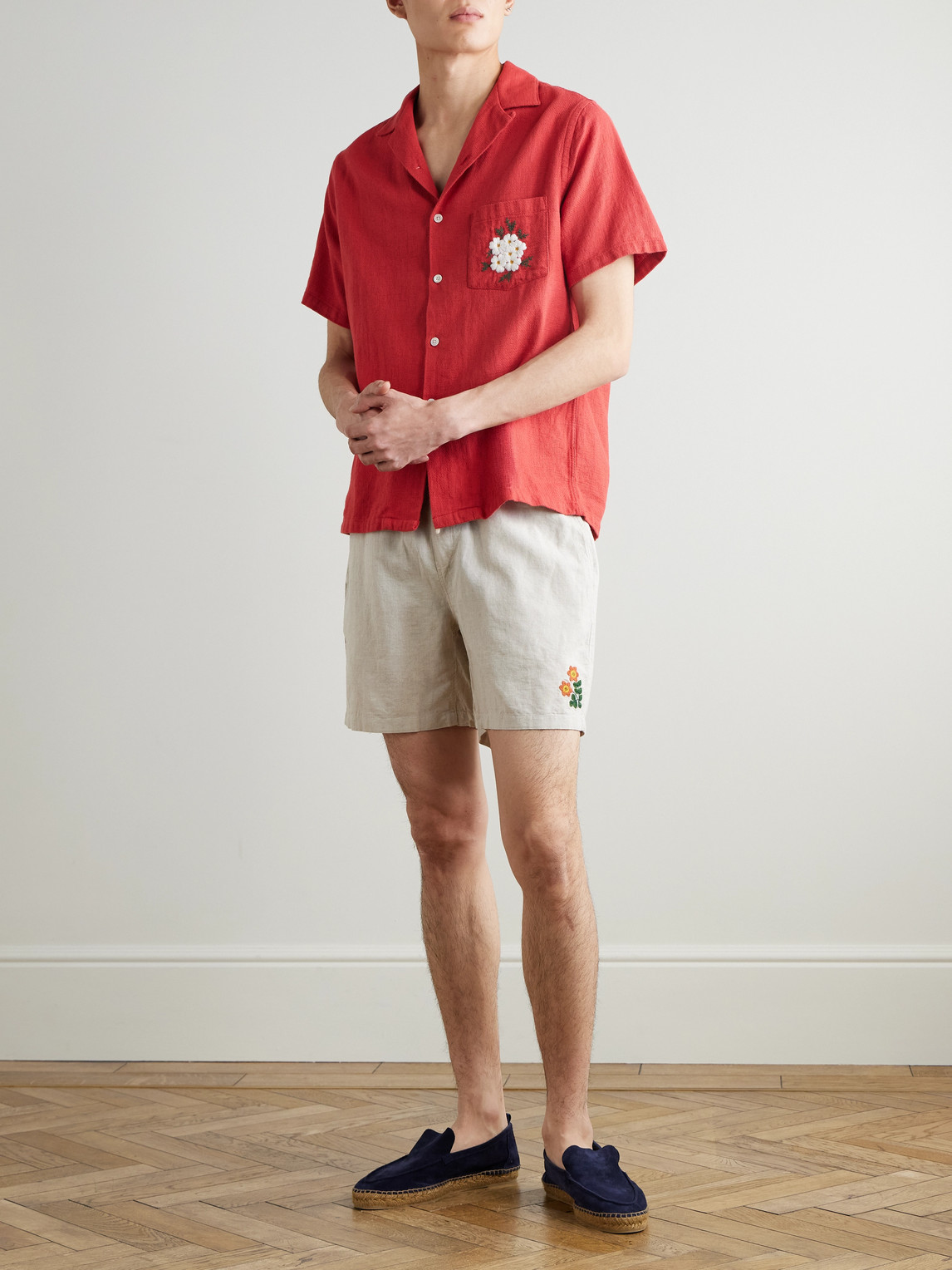 Convertible-Collar Embroidered Cotton Shirt