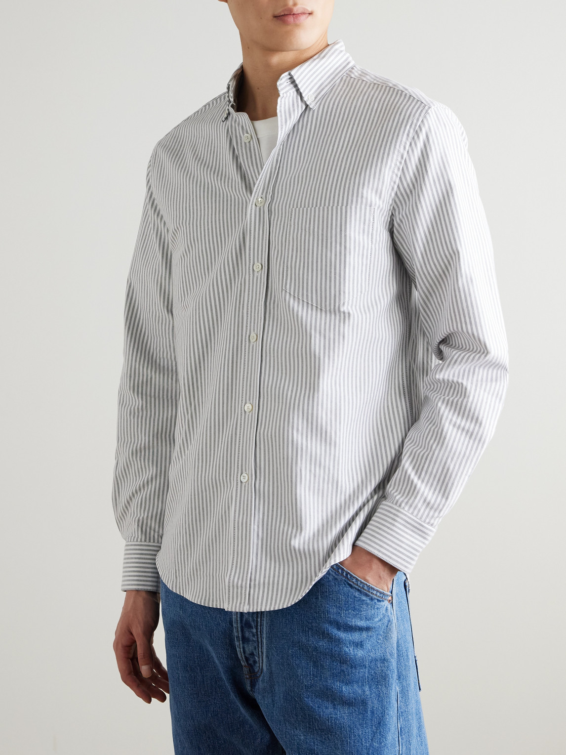 Belavista Button-Down Collar Pinstriped Cotton Oxford Shirt