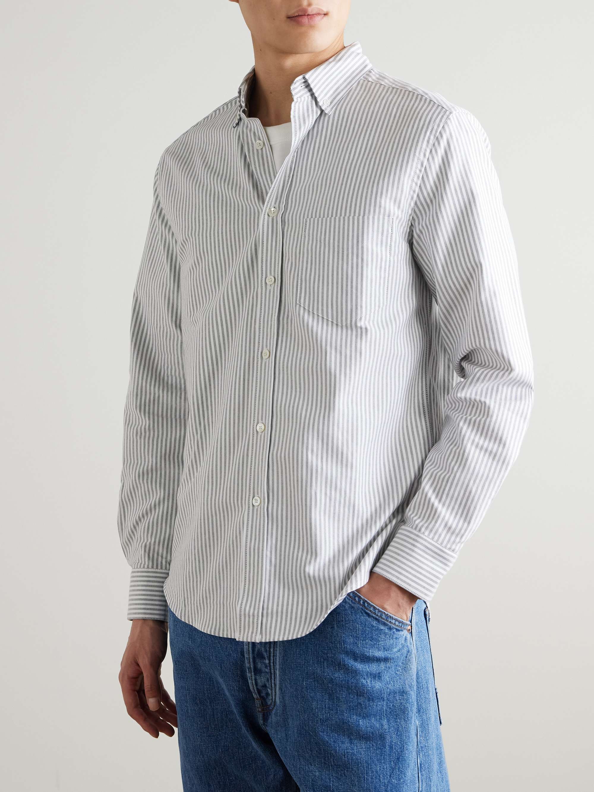 PORTUGUESE FLANNEL Belavista Button-Down Collar Striped Cotton Oxford Shirt