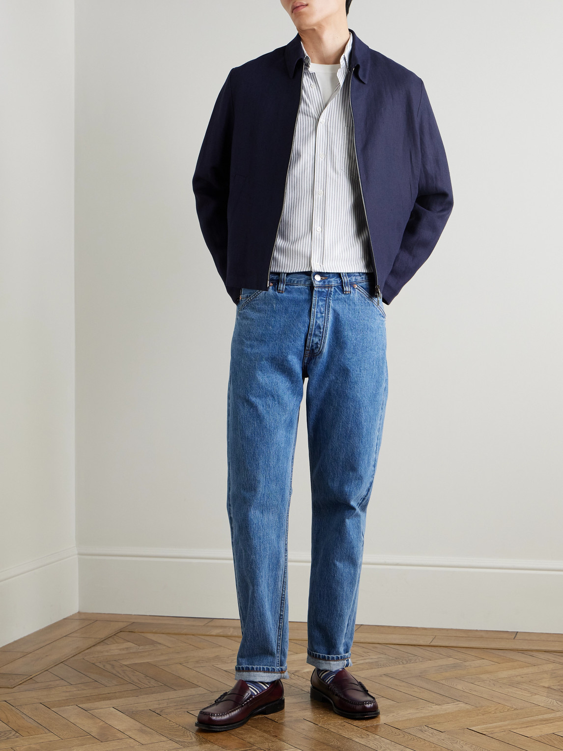 Belavista Button-Down Collar Pinstriped Cotton Oxford Shirt