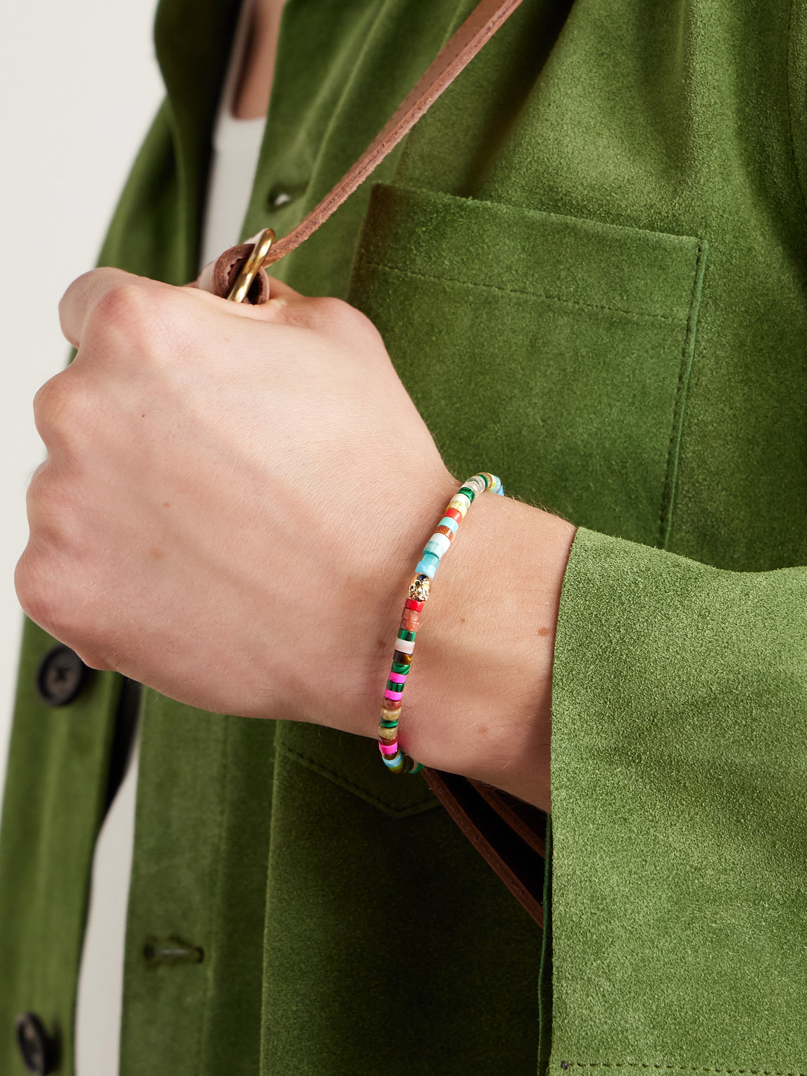 Luis Morais 14-karat Gold, Agate And Sapphire Beaded Bracelet In Animal Print