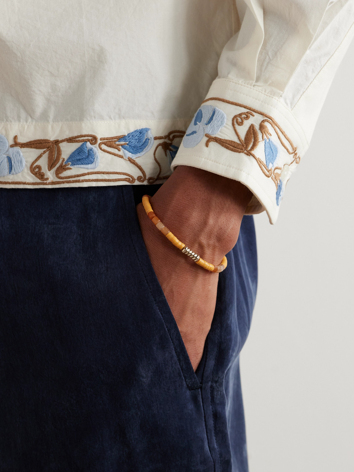 Luis Morais 14-karat Gold Orange Aventurine Beaded Bracelet In Brown