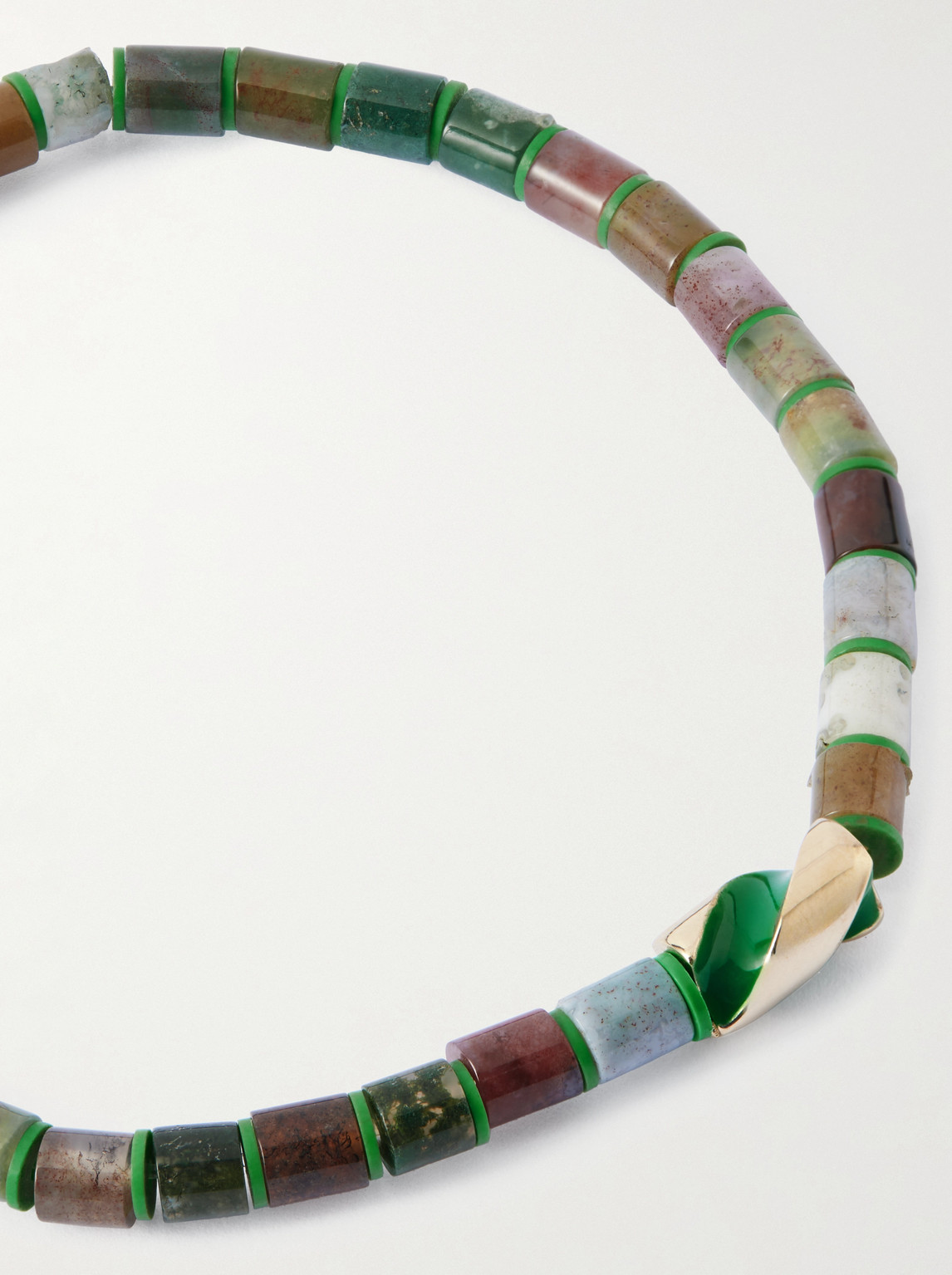 Luis Morais 14-karat Gold, Enamel And Indian Agate Beaded Bracelet In Green